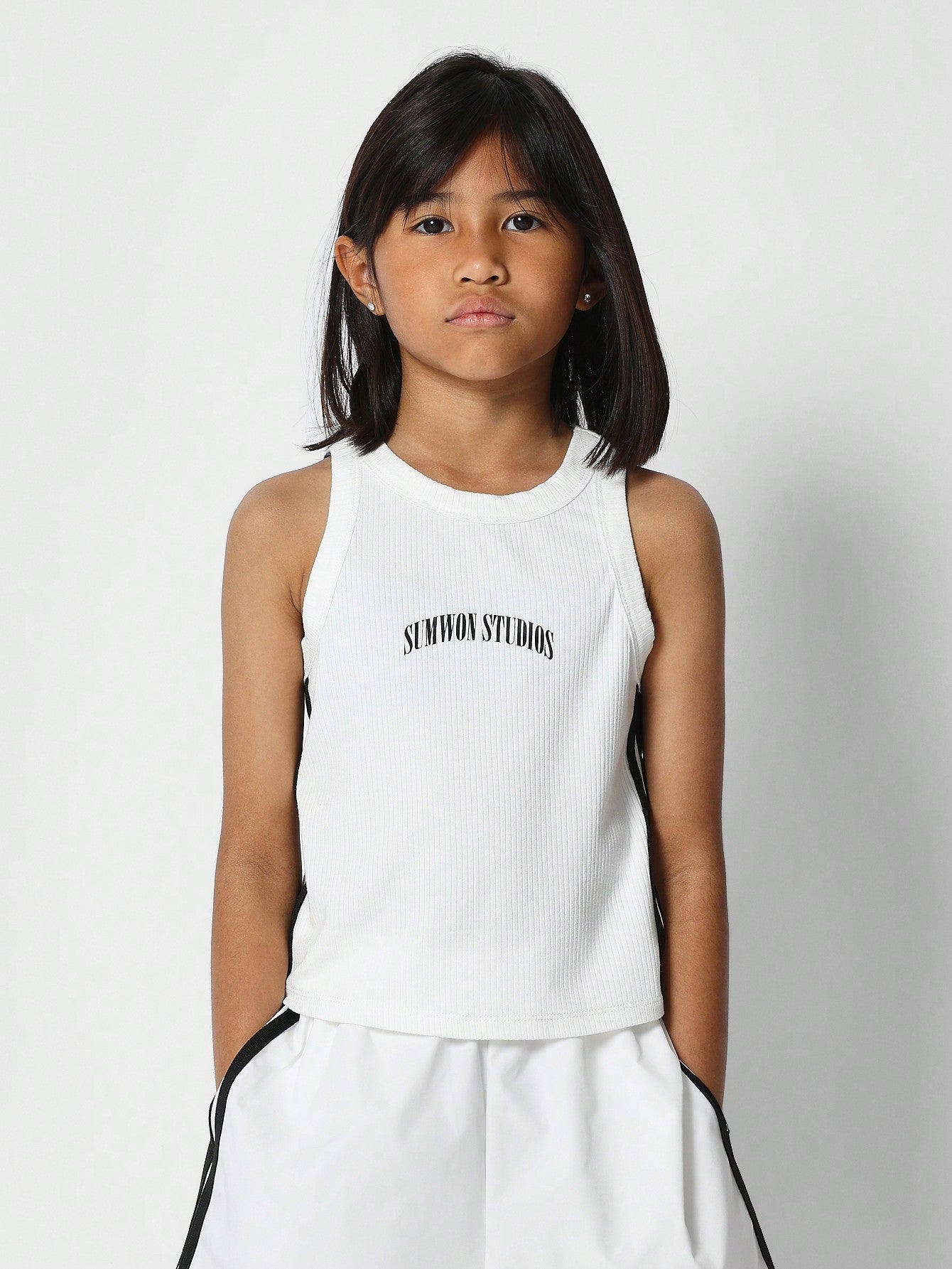 Tween Girls Tank Ribbed Top And Short With Side Tape Detail 2 Piece Set