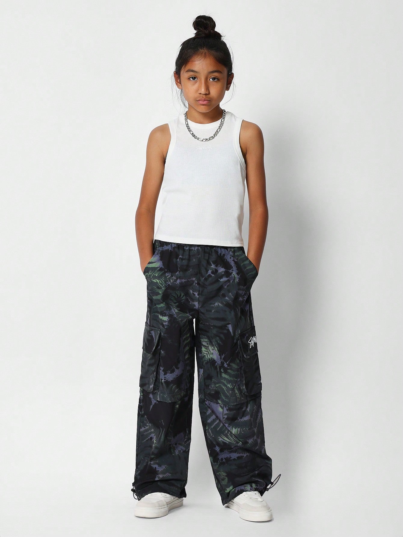 Tween Girls Ribbed Tank Top And Jogger With All Over Print 2 Piece Set Back To School