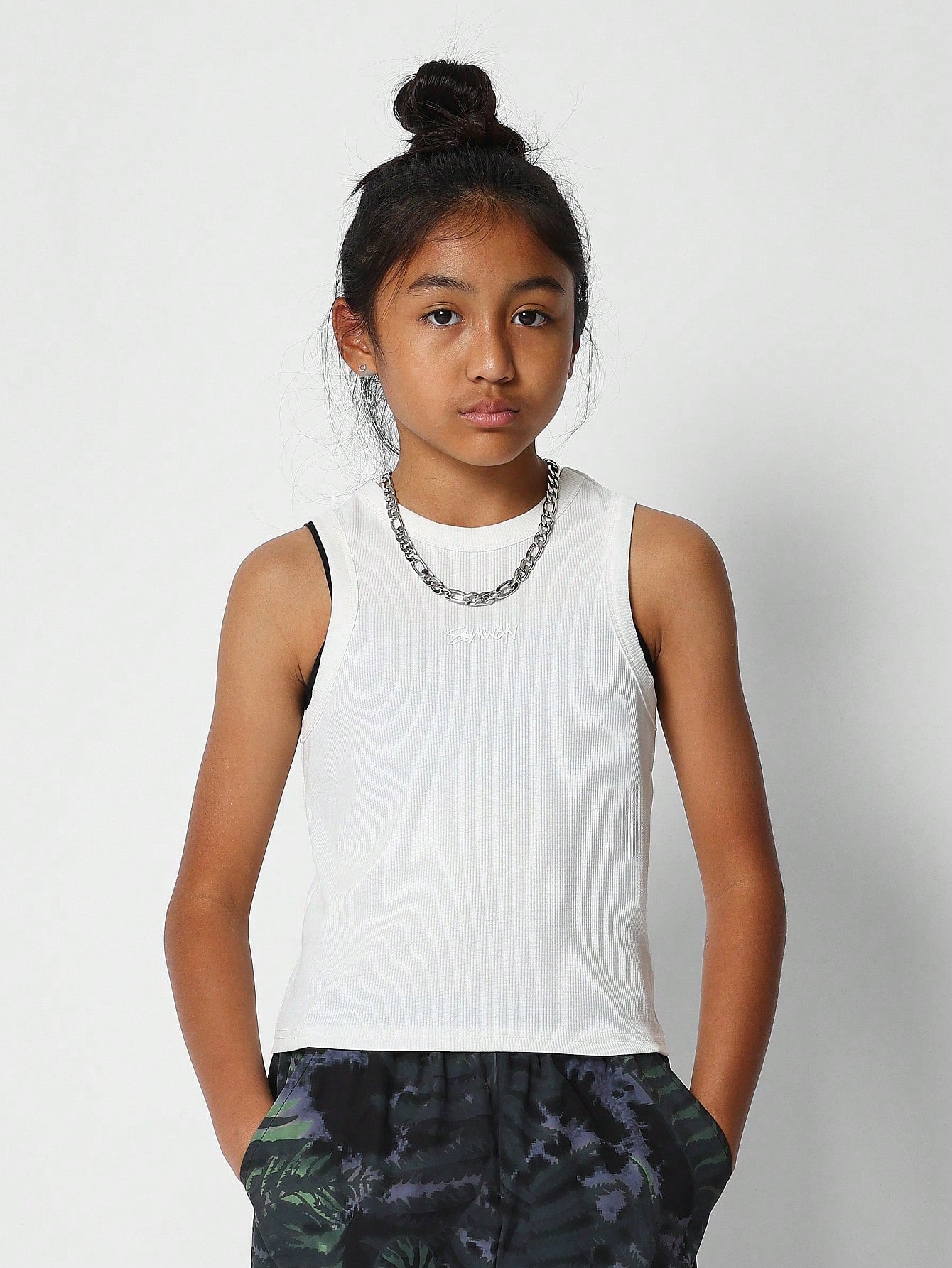 Tween Girls Ribbed Tank Top And Jogger With All Over Print 2 Piece Set