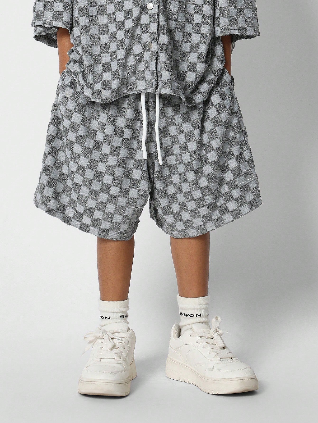 Tween Girls Towelling Checkerboard Shirt And Short 2 Piece Set