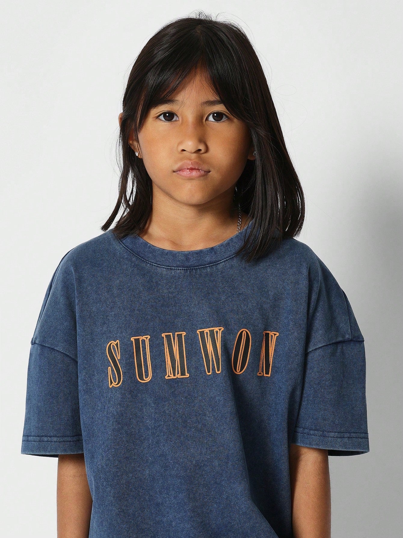 Tween Girls Oversized Fit Washed Tee With Back Number Print