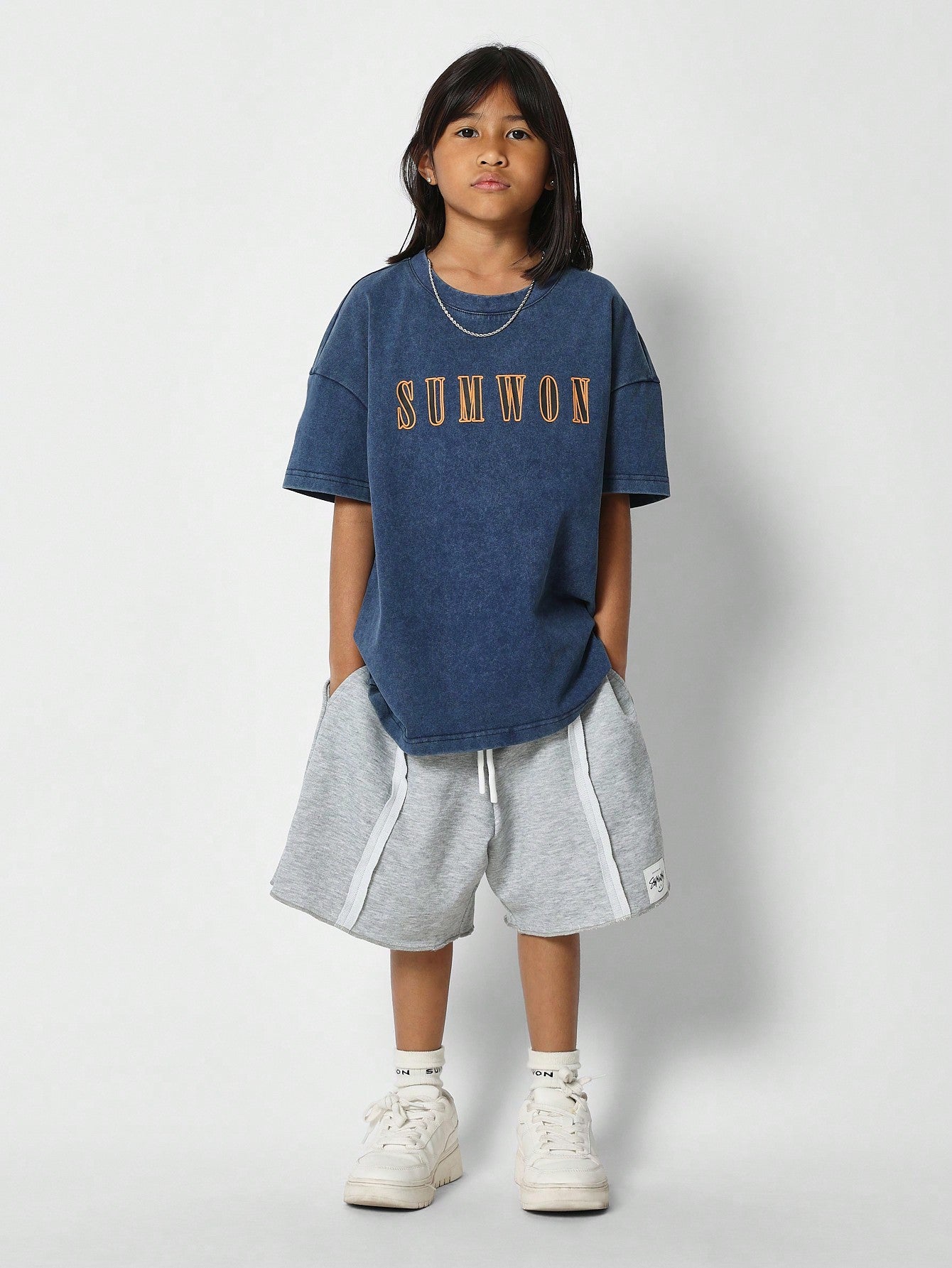 Tween Girls Oversized Fit Washed Tee With Back Number Print