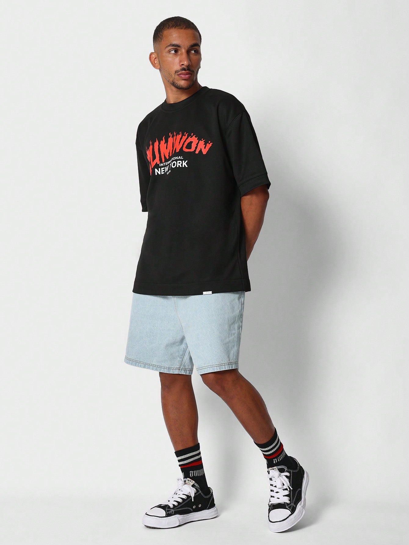 Loop Back Tee With Flame Logo Graphic Print