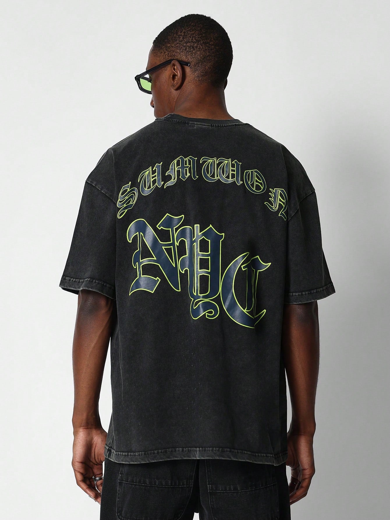 Washed Tee With NYC Back Graphic Print