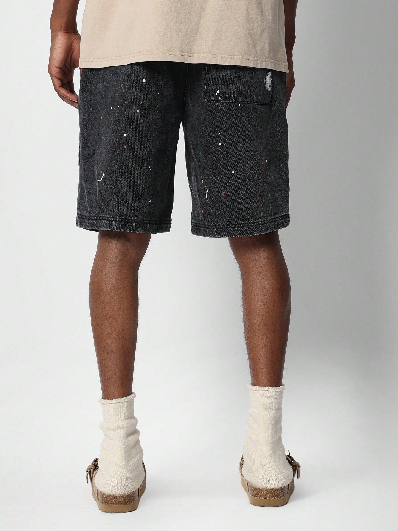 Pull On Denim Short With Paint Print