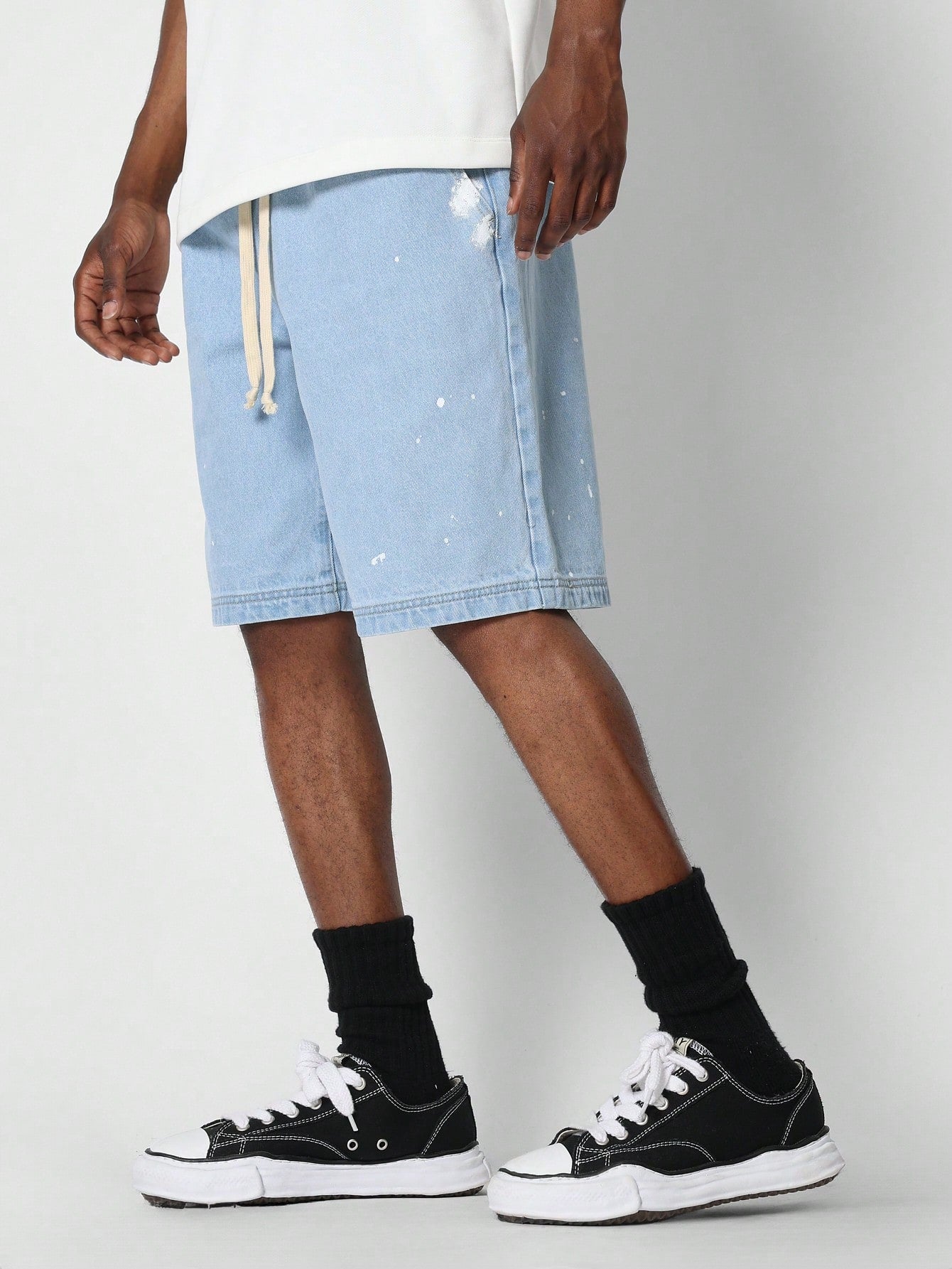 Pull On Denim Short With Paint Print