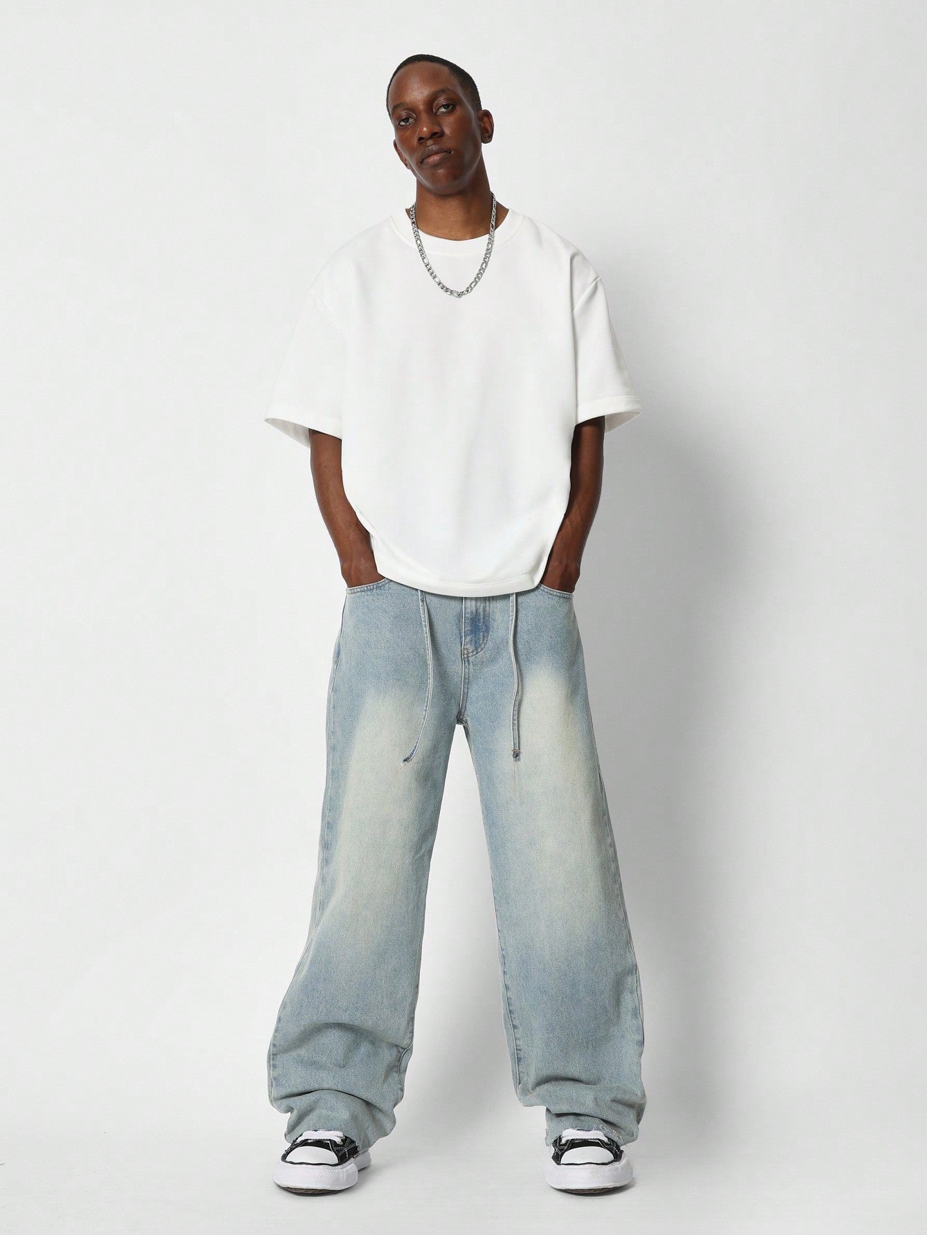 Loose Fit Baggy Jeans With Tie Front Detail