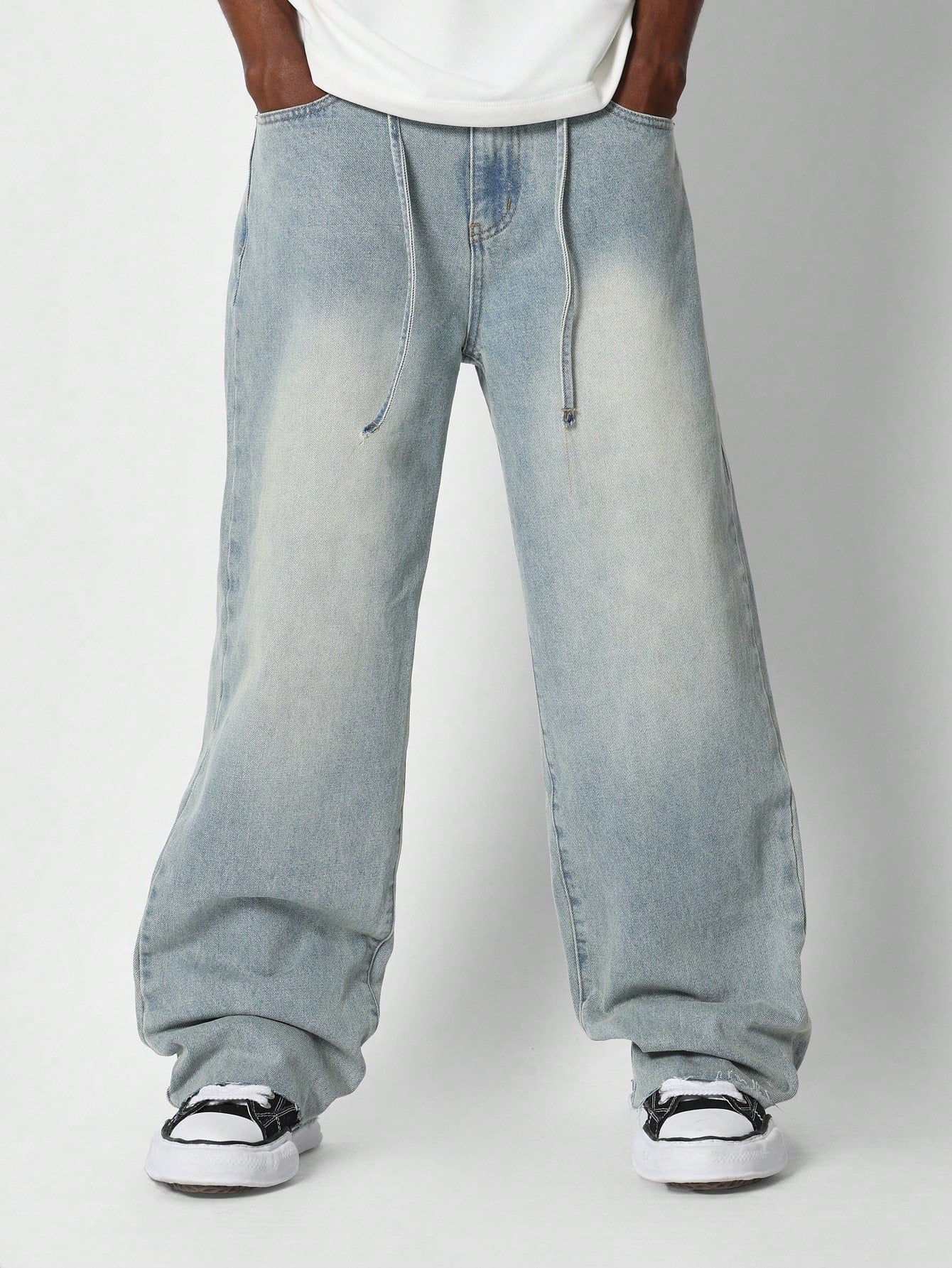 Loose Fit Baggy Jeans With Tie Front Detail