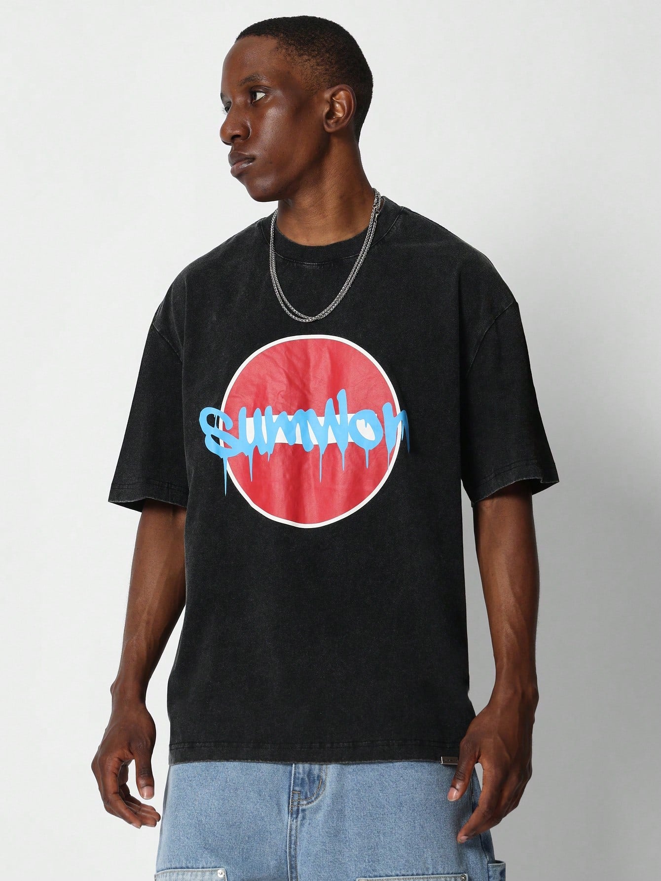 Tee With Stop Sign Graphic Print