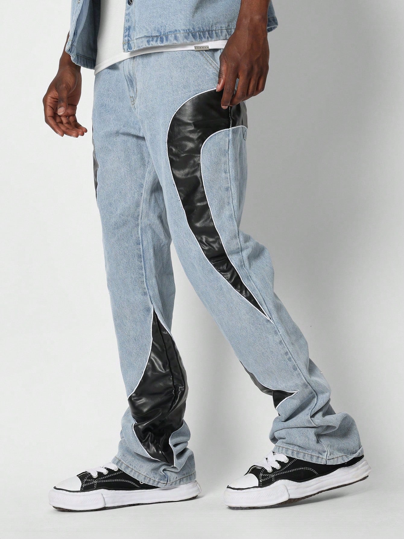 Flare Fit Jean With PU Panel Detail