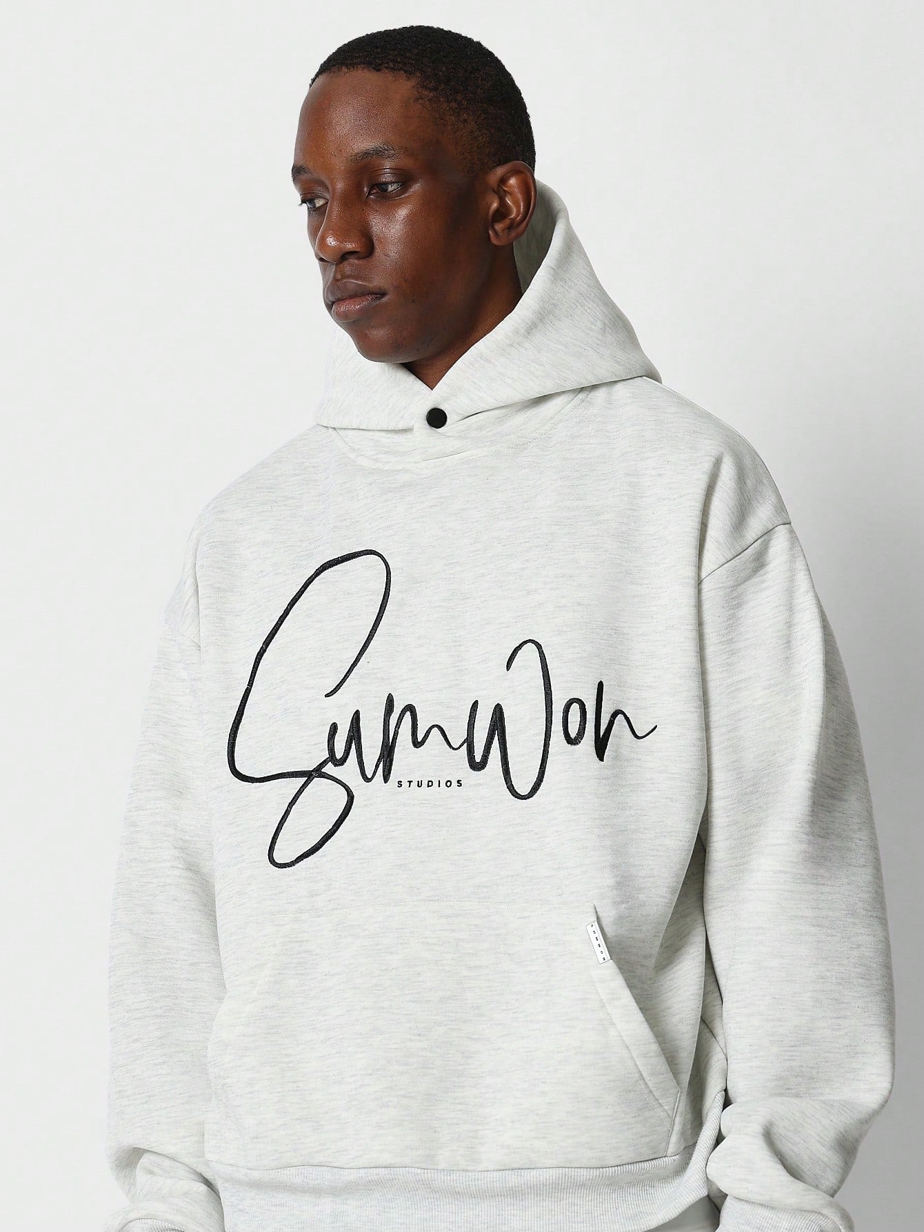 Overhead Hoodie With Embroidery And Snap Button Detail