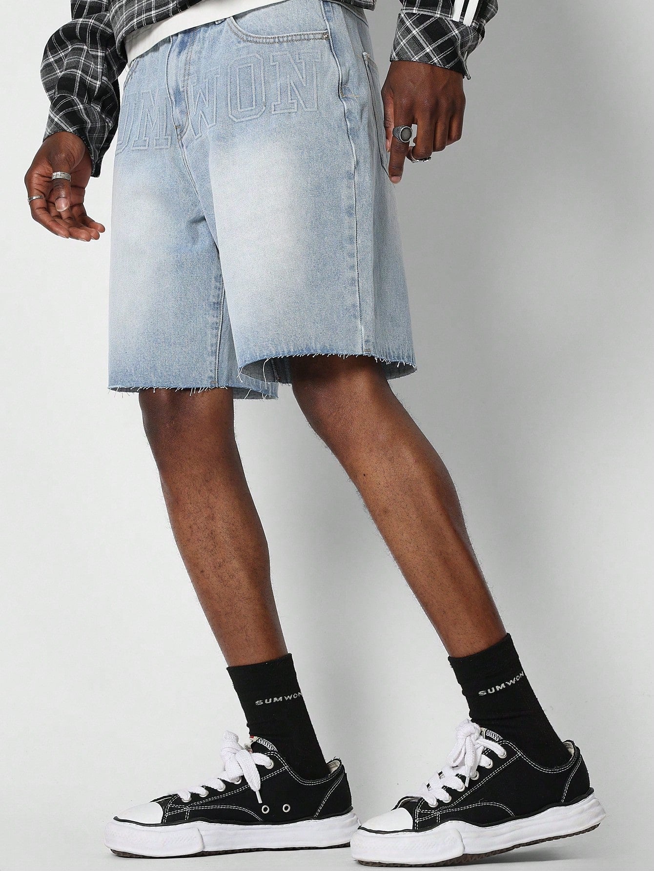 Denim Short With Logo Embossing