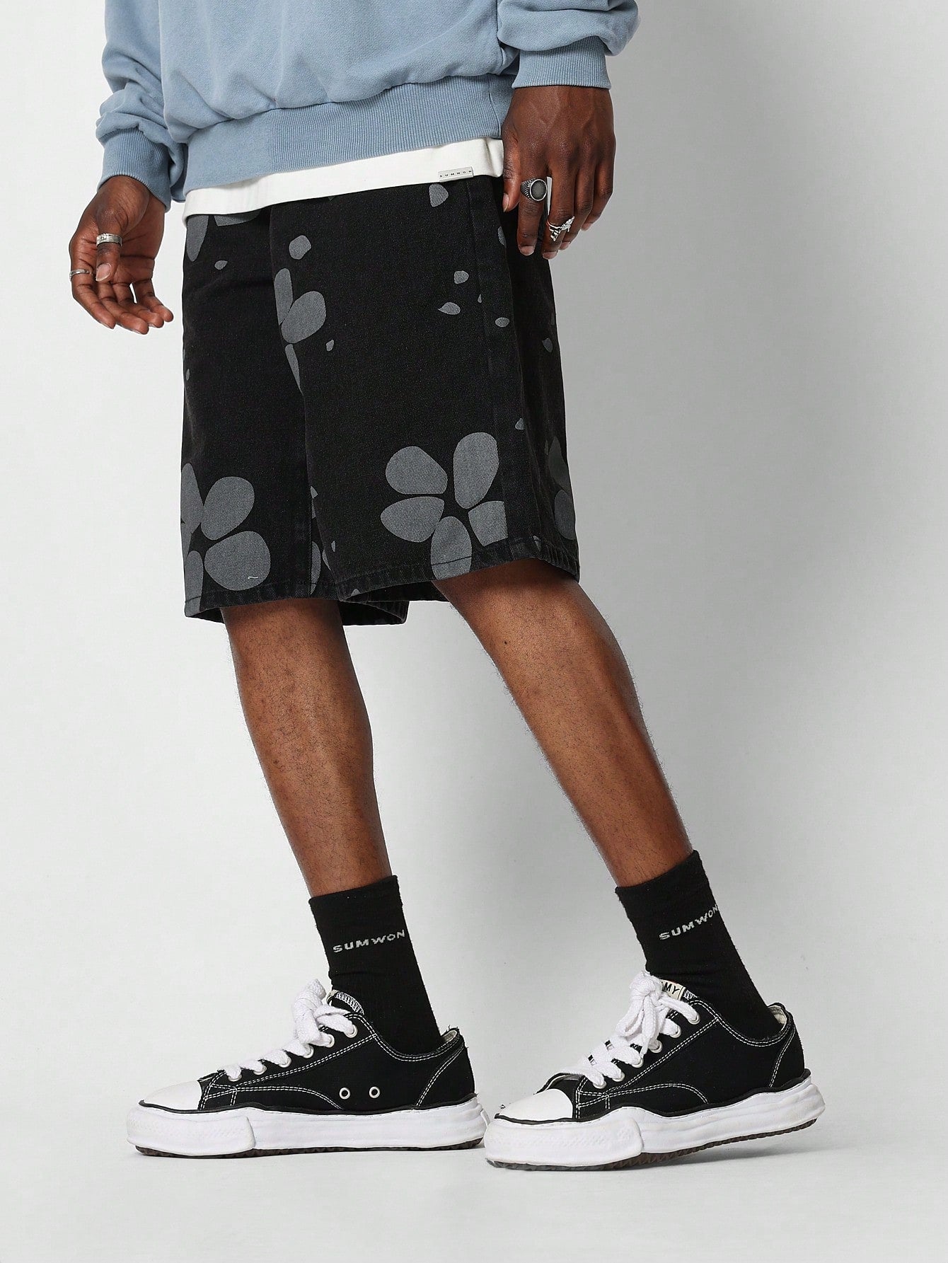 Denim Short With All Over Flock Print