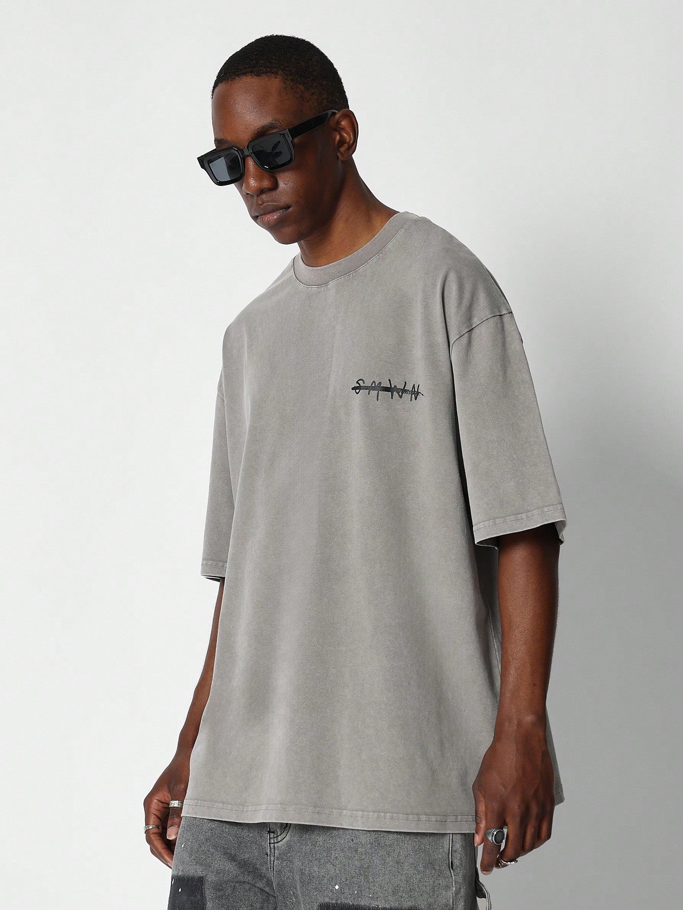 Oversized Fit Short Sleeve Tee With Text Graphic Print