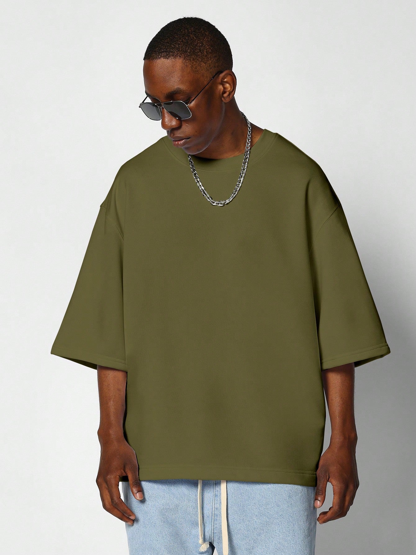 Oversized Elbow Sleeve Heavyweight Essential Tee With Side Vent Hem