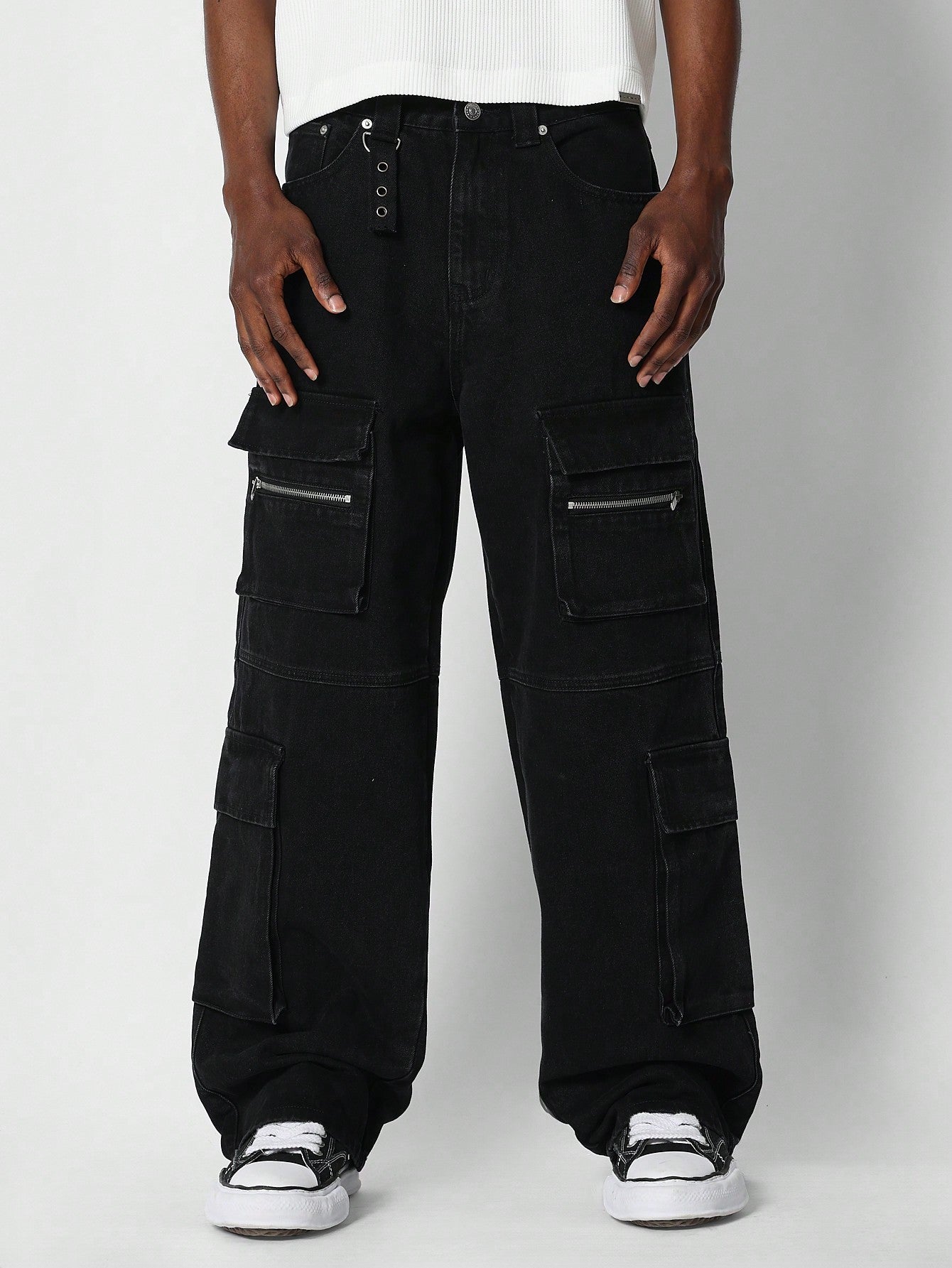 Loose Fit Cargo Jean With Zip Detail And Hiker Clasp