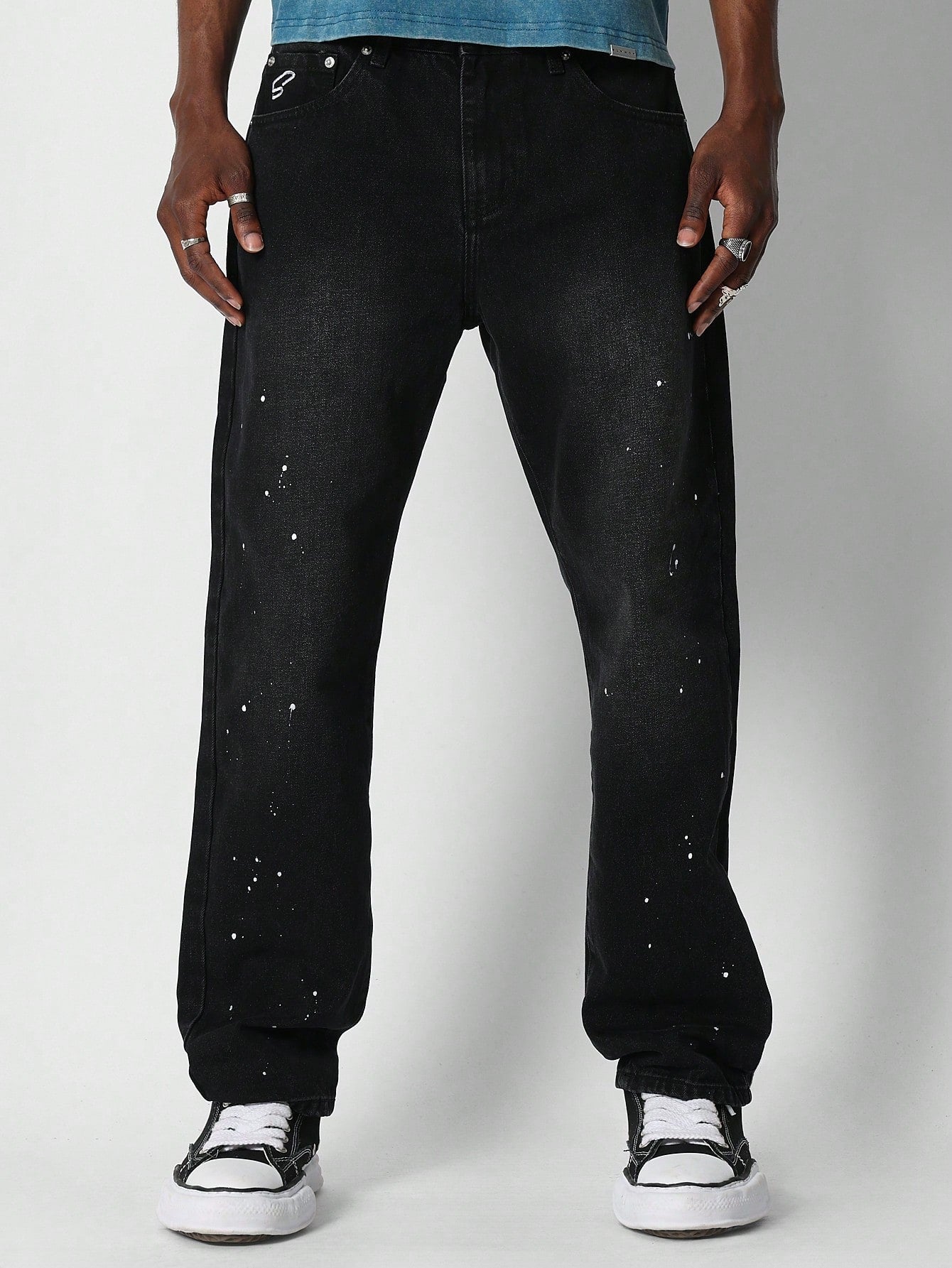 Straight Fit Jean With Paint Print