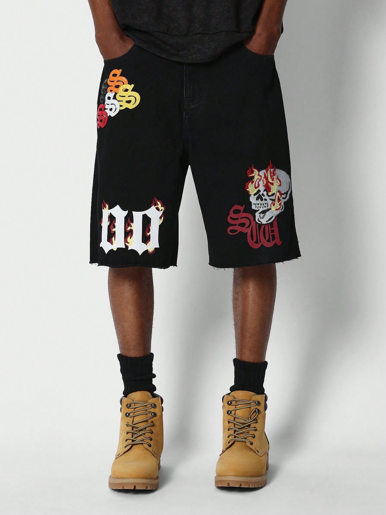 Raw Hem Denim Jort With Graphic