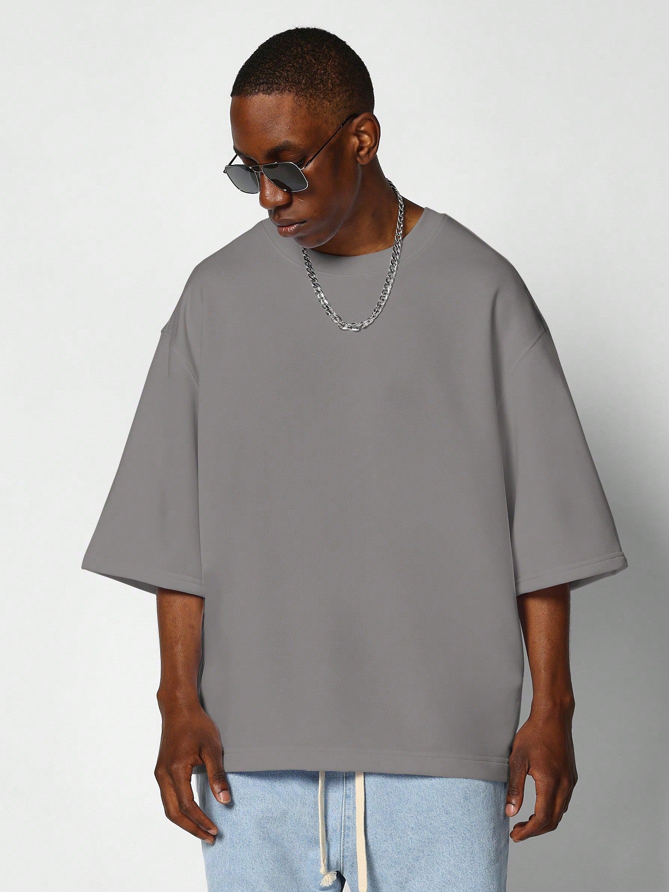 Oversized Elbow Sleeve Heavyweight Essential Tee With Side Vent Hem