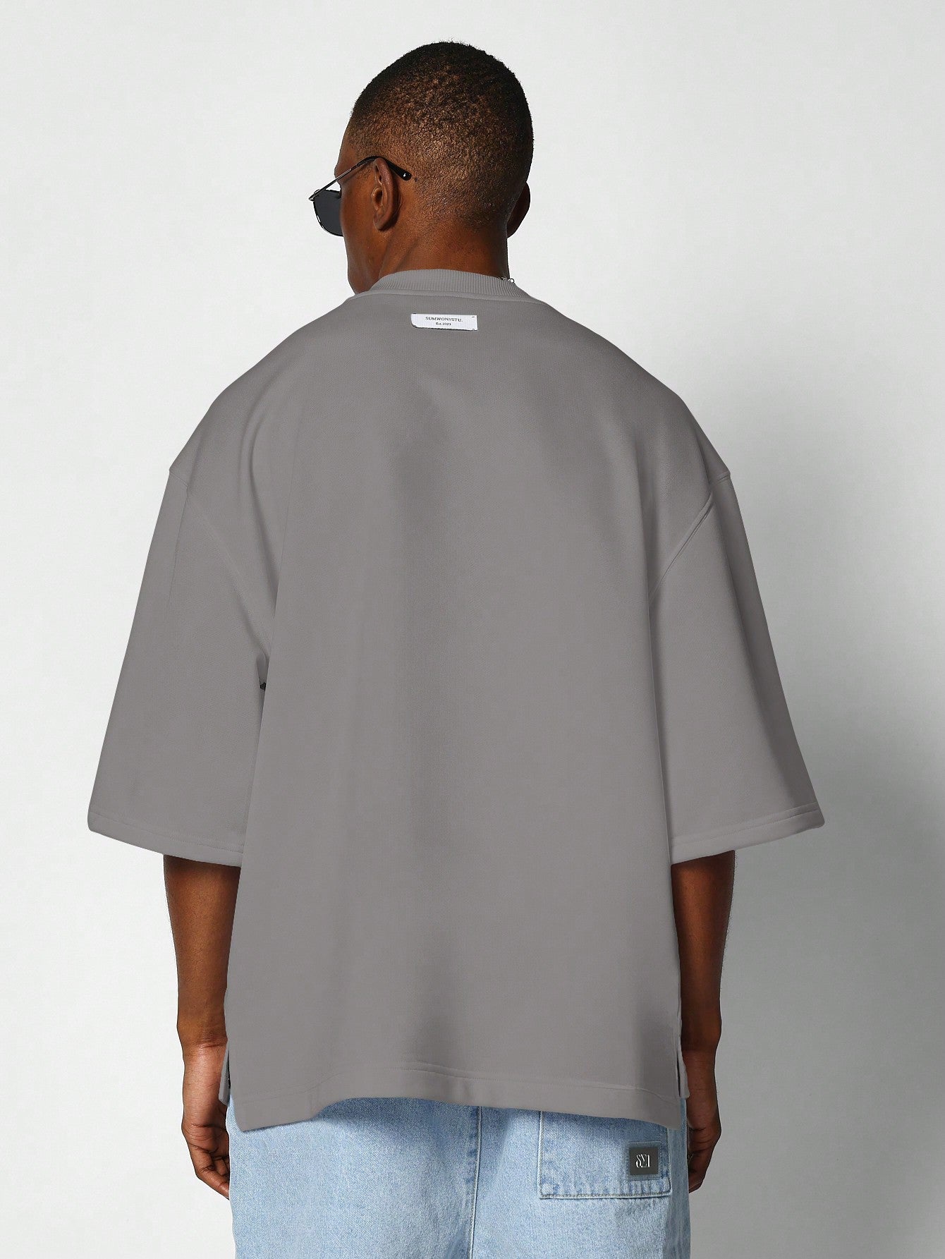 Oversized Elbow Sleeve Heavyweight Essential Tee With Side Vent Hem