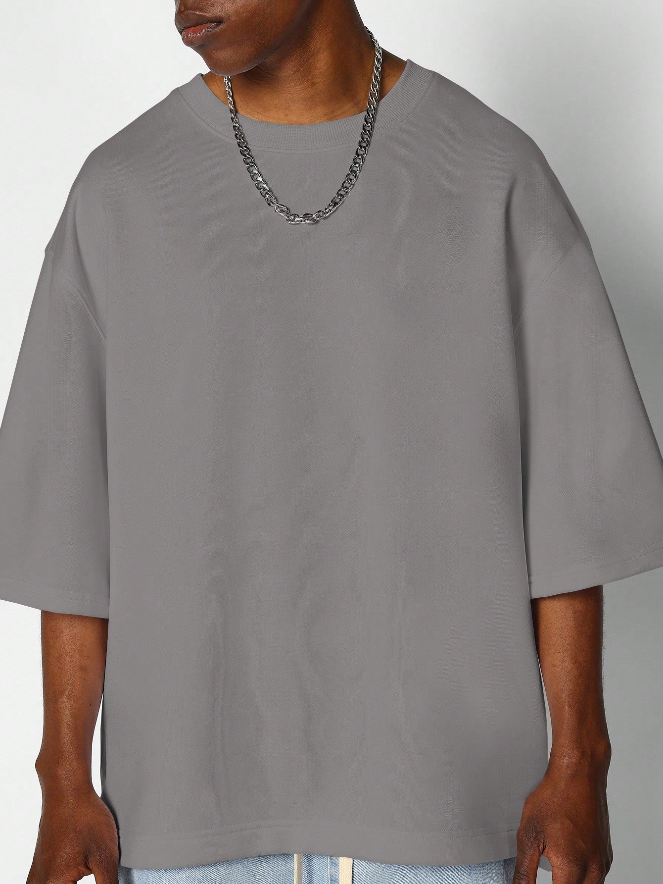 Oversized Elbow Sleeve Heavyweight Essential Tee With Side Vent Hem