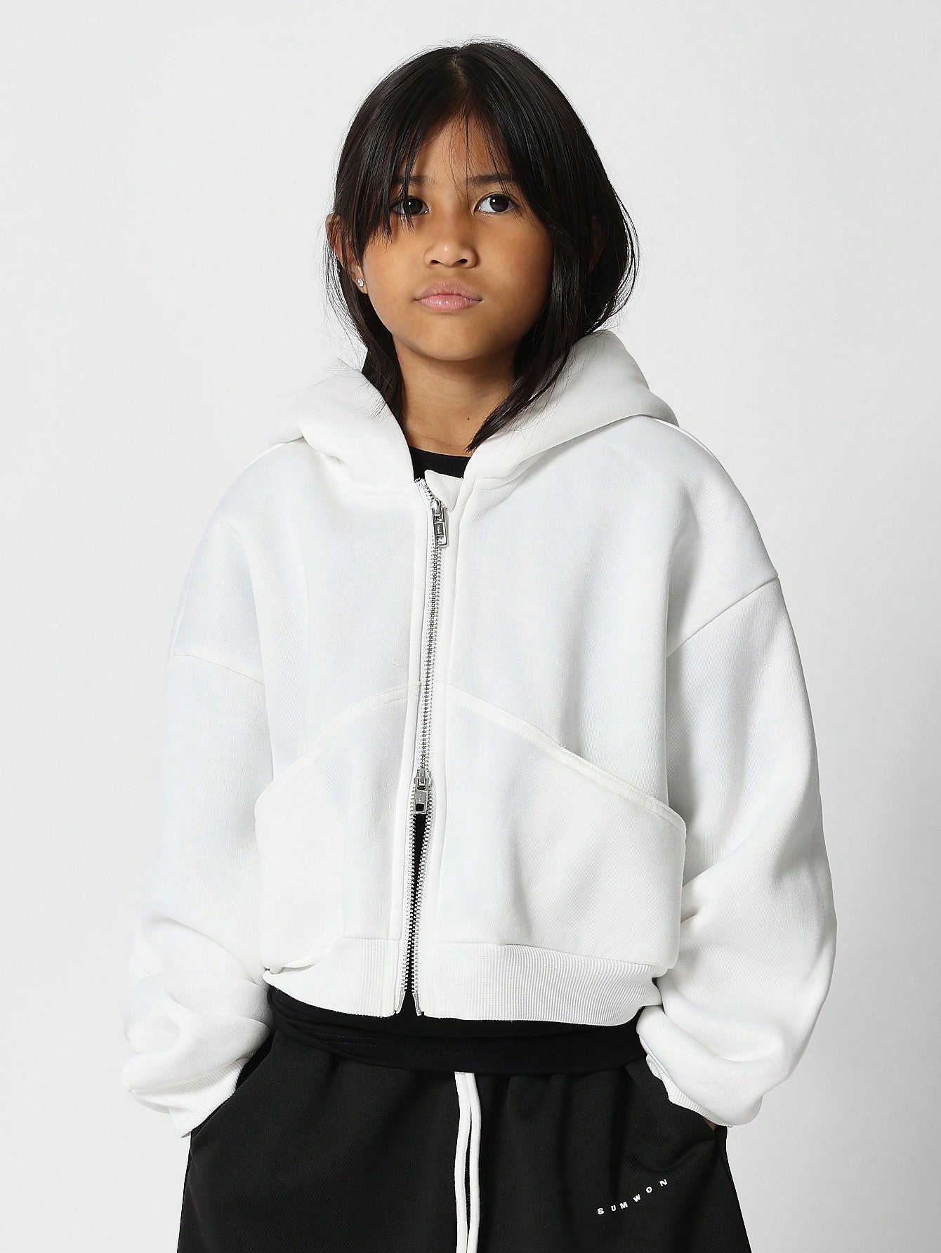 Tween Girls Crop Fit Zip Through Hoodie