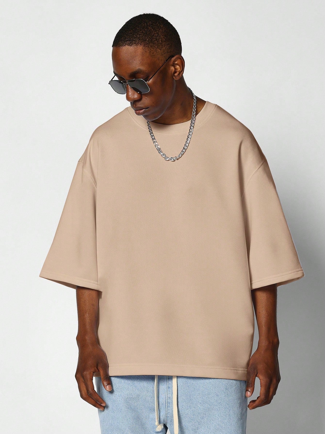 Oversized Elbow Sleeve Heavyweight Essential Tee With Side Vent Hem