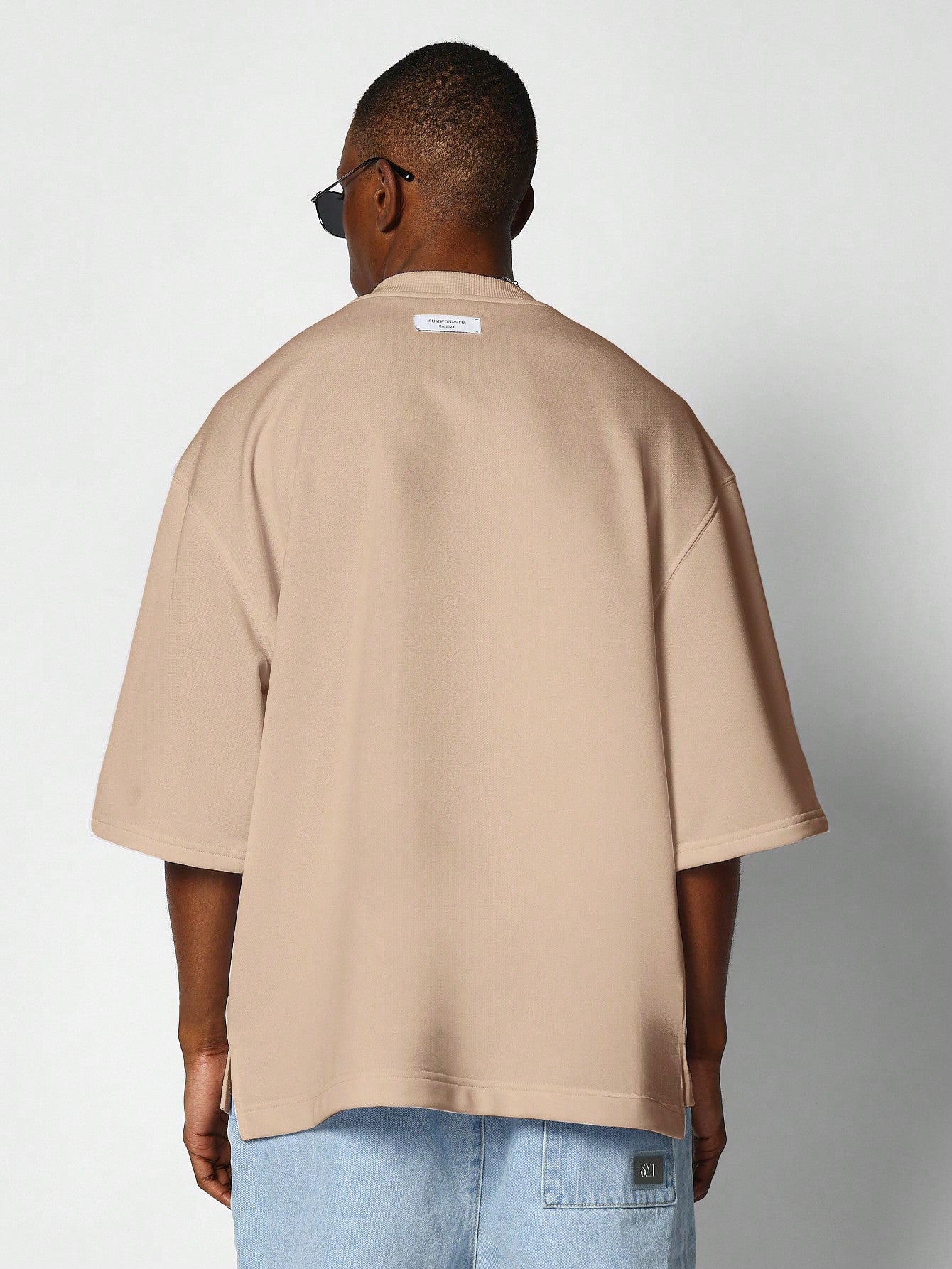 Oversized Elbow Sleeve Heavyweight Essential Tee With Side Vent Hem