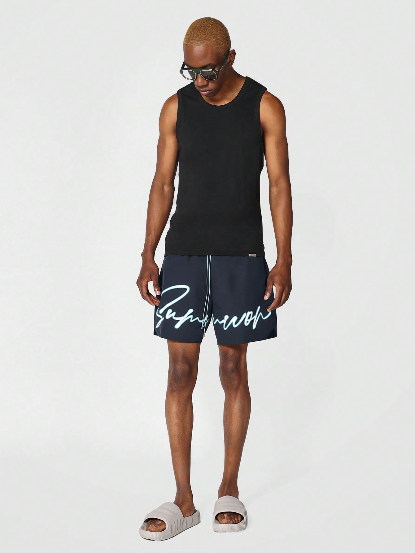 Nylon Swim Short With Front Graphic