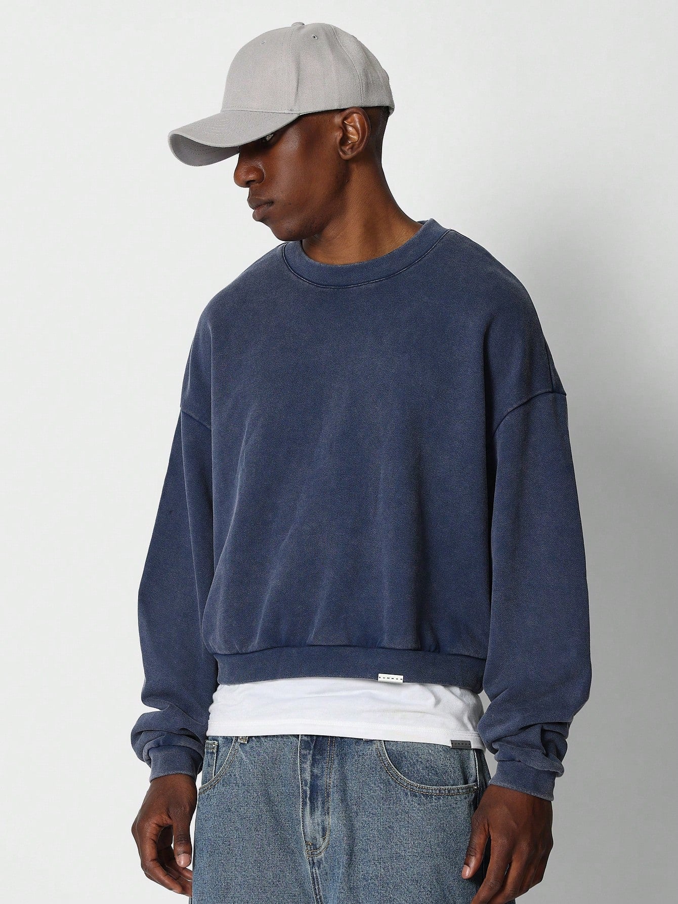 Crop Fit Washed Crew Neck Sweatshirt