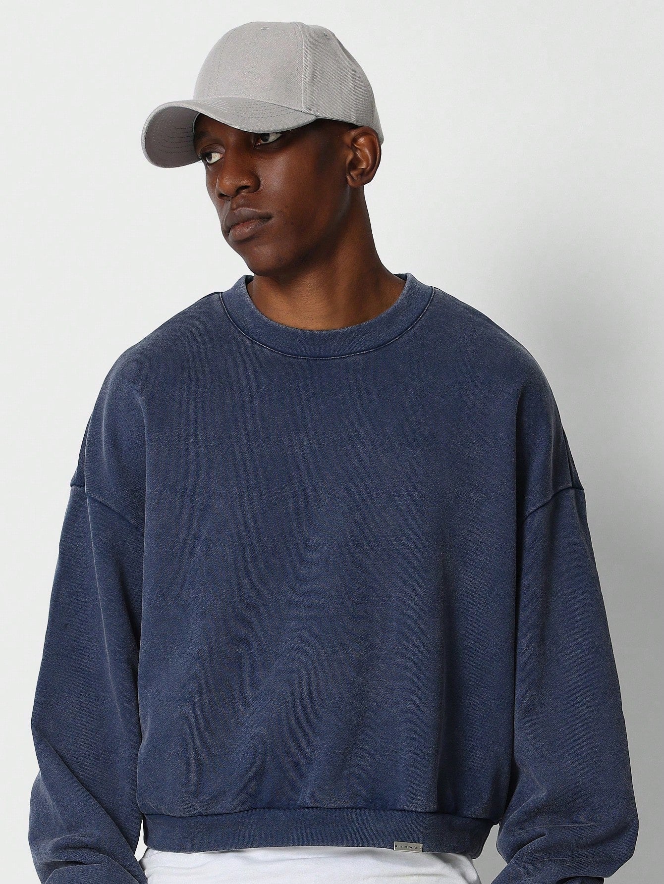 Crop Fit Washed Crew Neck Sweatshirt