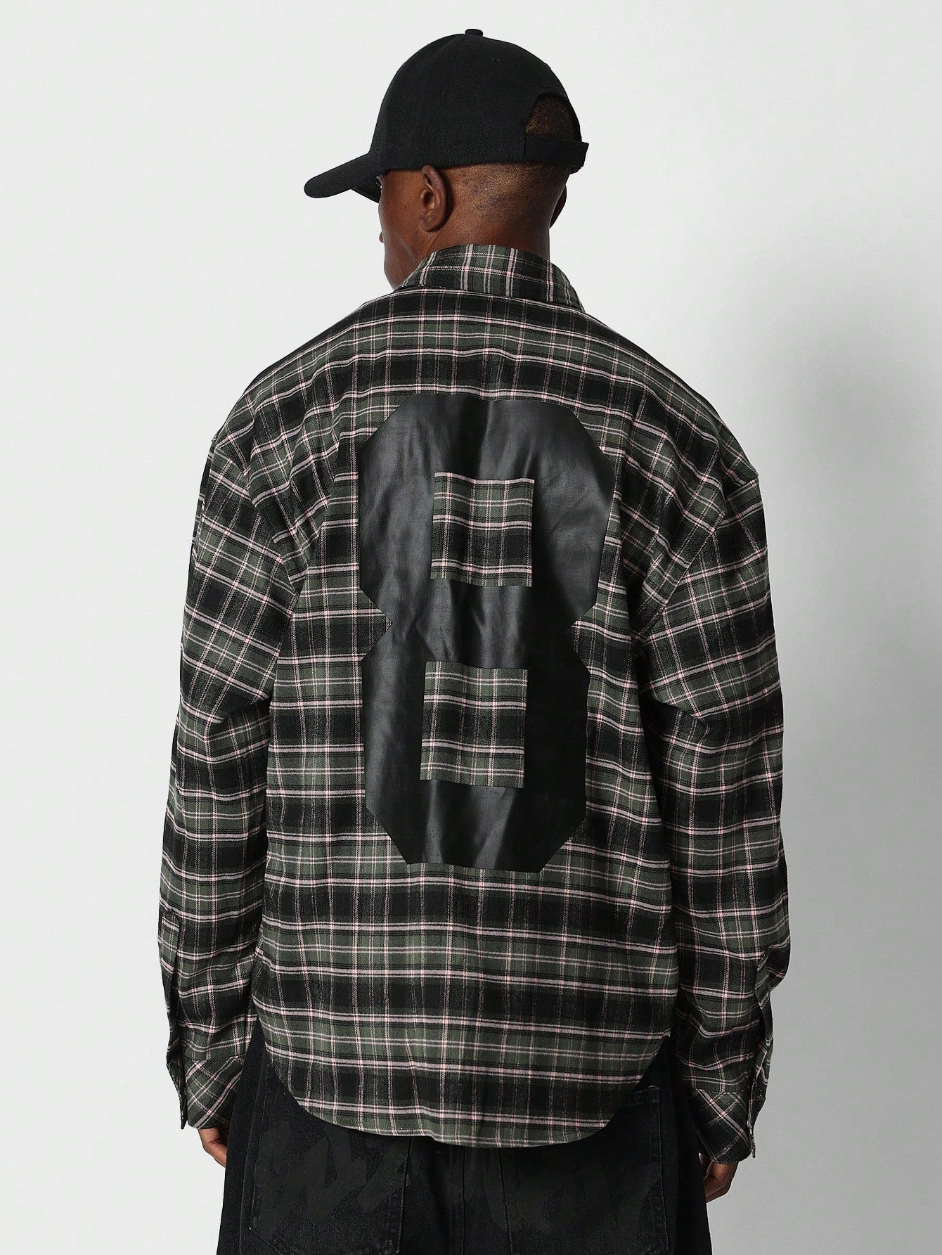 Relaxed Fit Flannel Shirt With Back Number Graphic Print