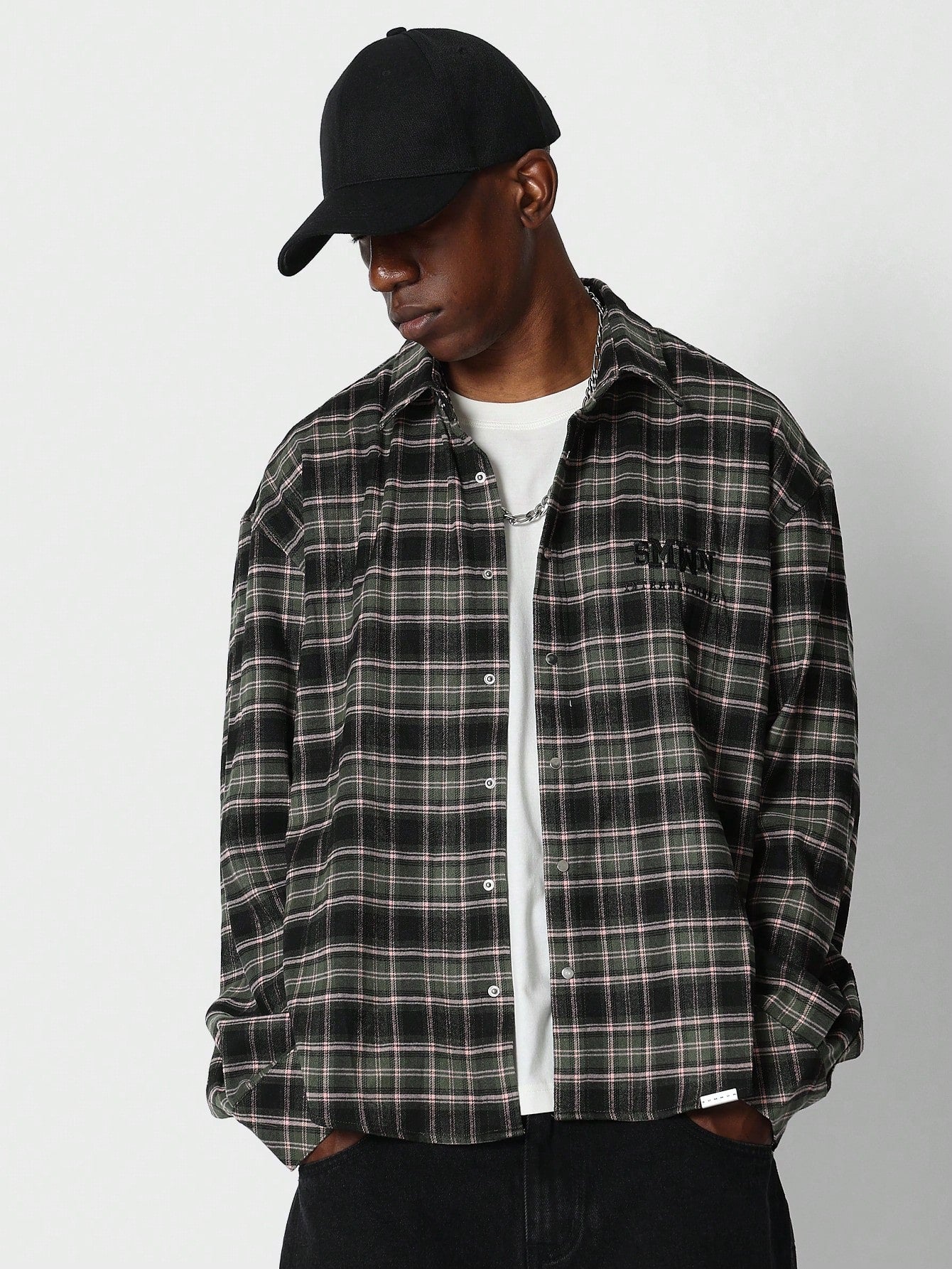 Relaxed Fit Flannel Shirt With Back Number Graphic Print