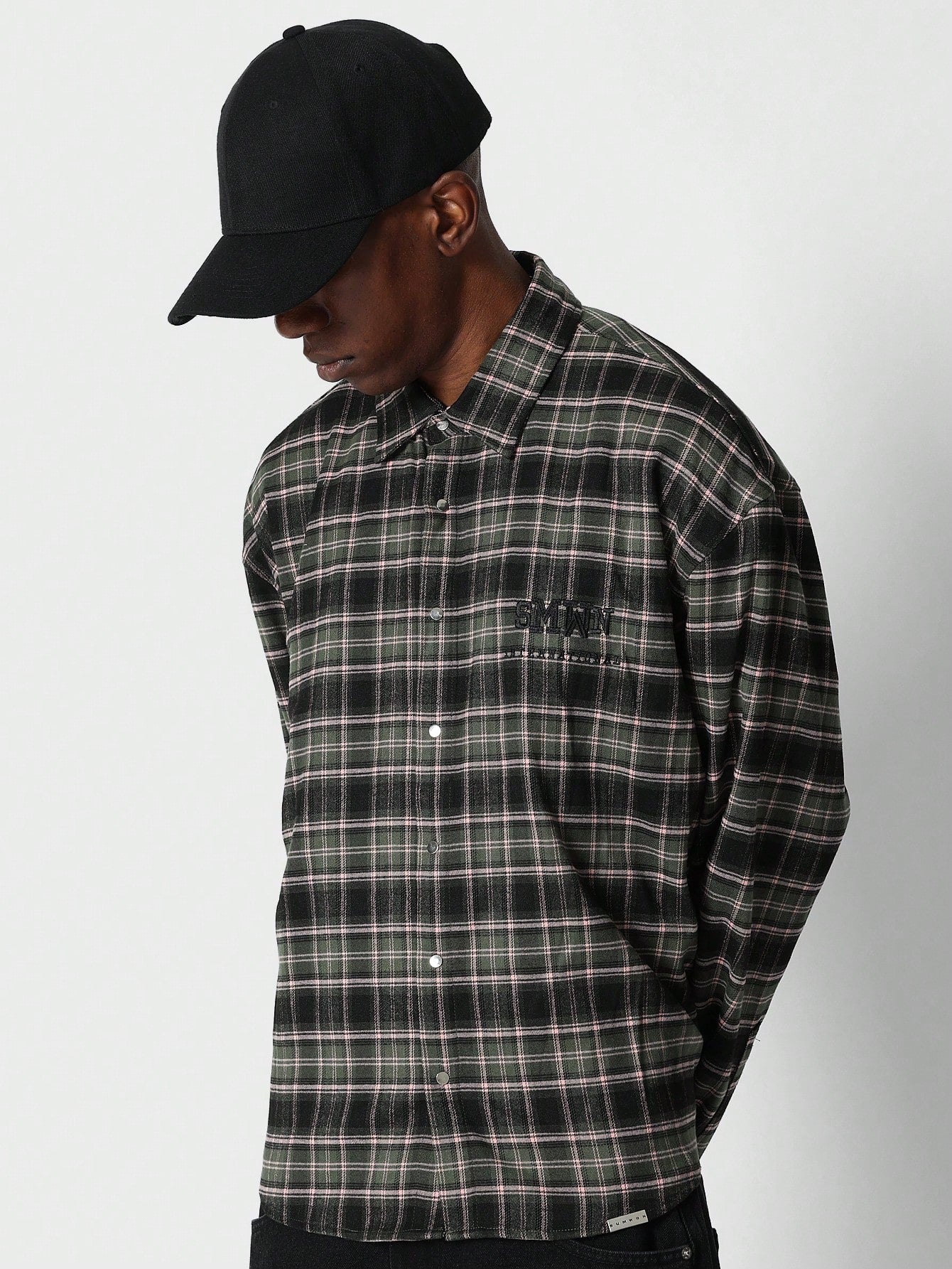 Relaxed Fit Flannel Shirt With Back Number Graphic Print