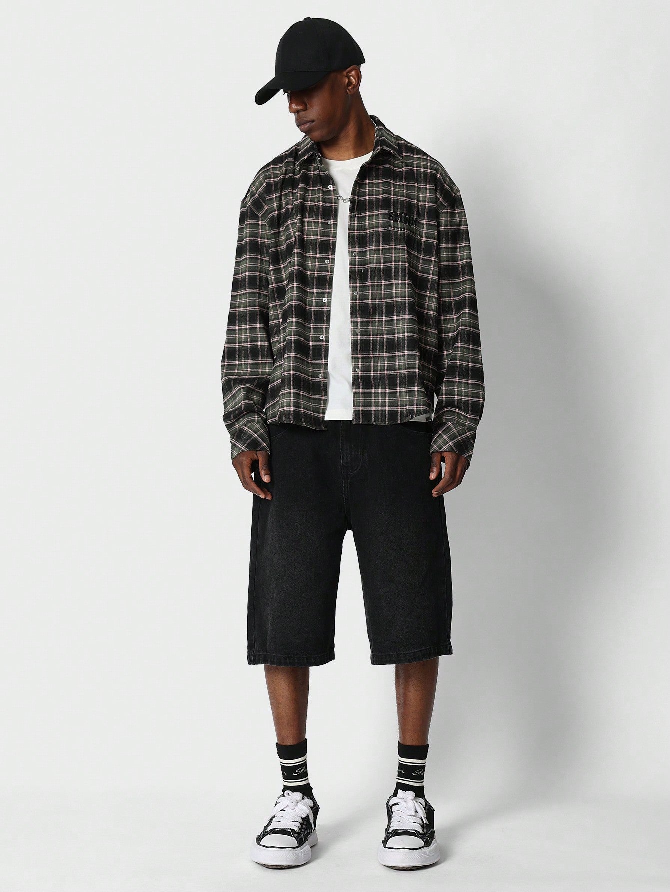 Relaxed Fit Flannel Shirt With Back Number Graphic Print