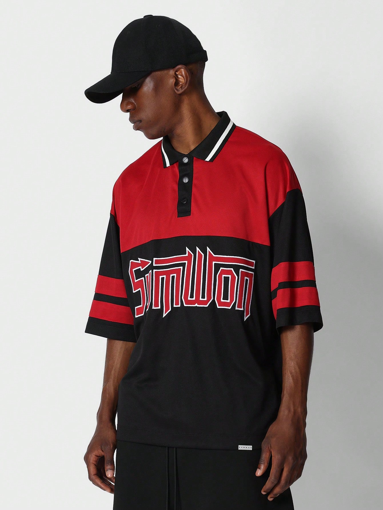 Mesh Polo Shirt With Stripe And Number Graphic Print