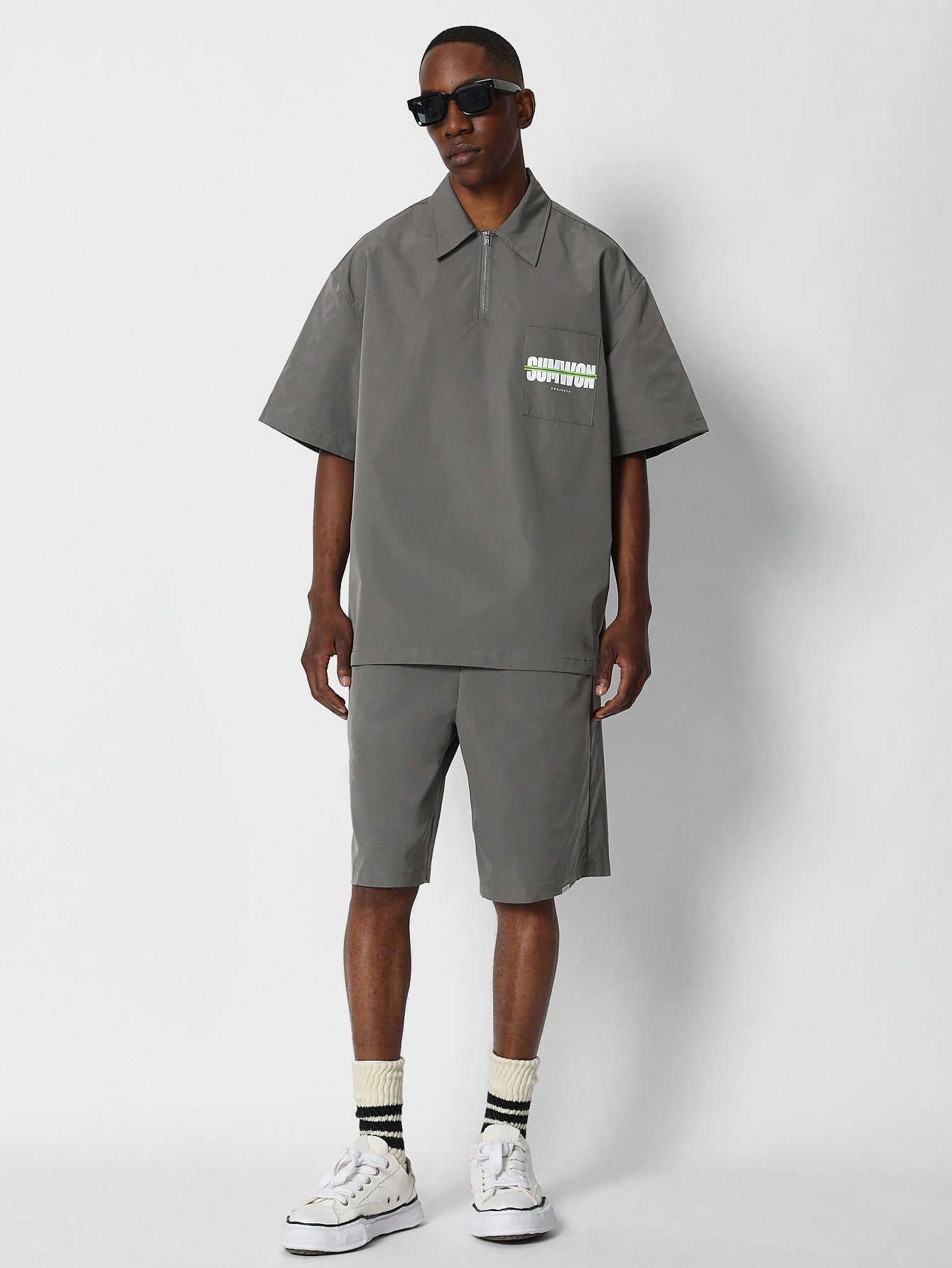 Polo Shirt With Zip Detail And Bermuda Short 2 Piece Set