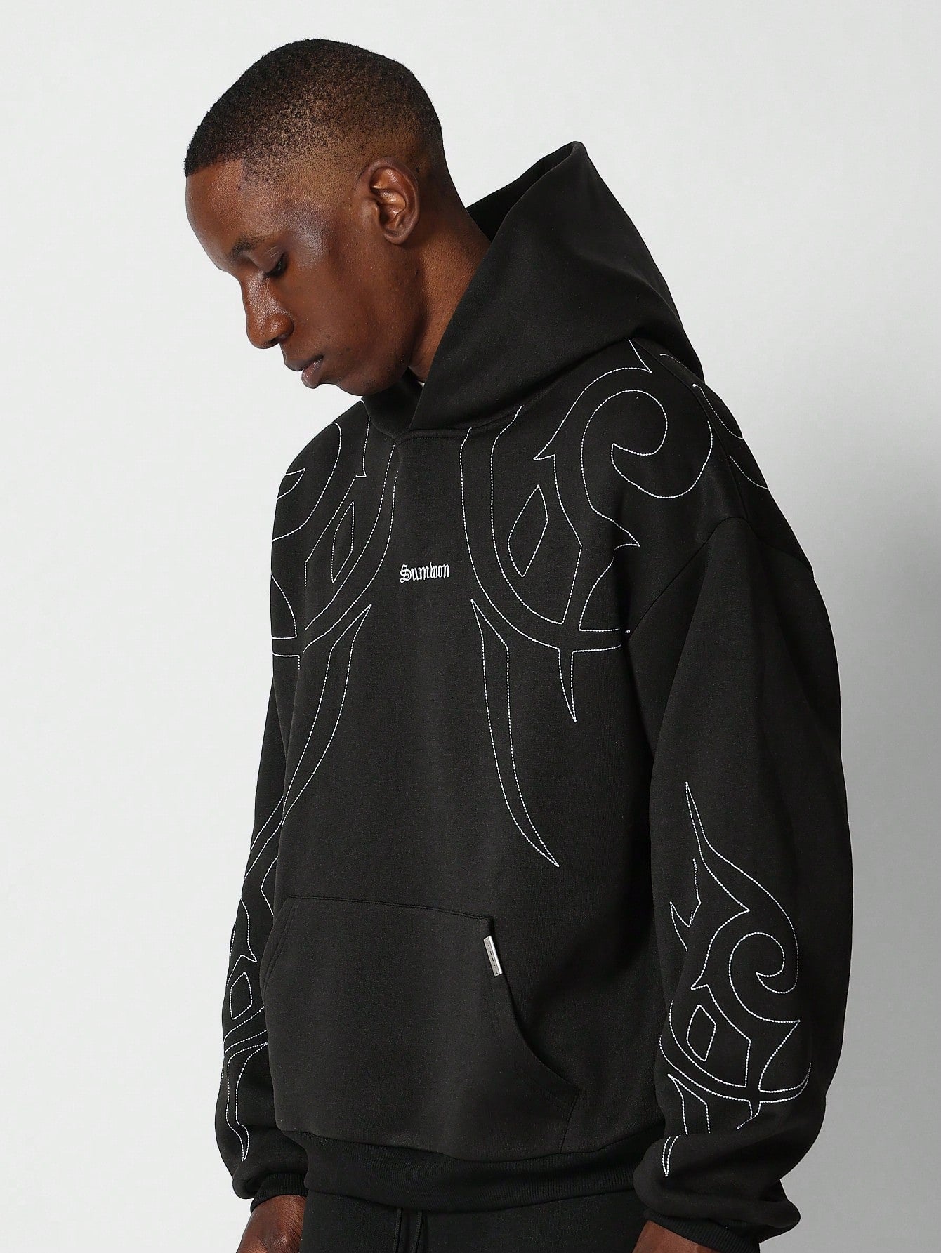 Regular Fit Overhead Hoodie With Chest & Sleeve Embroidery Halloween