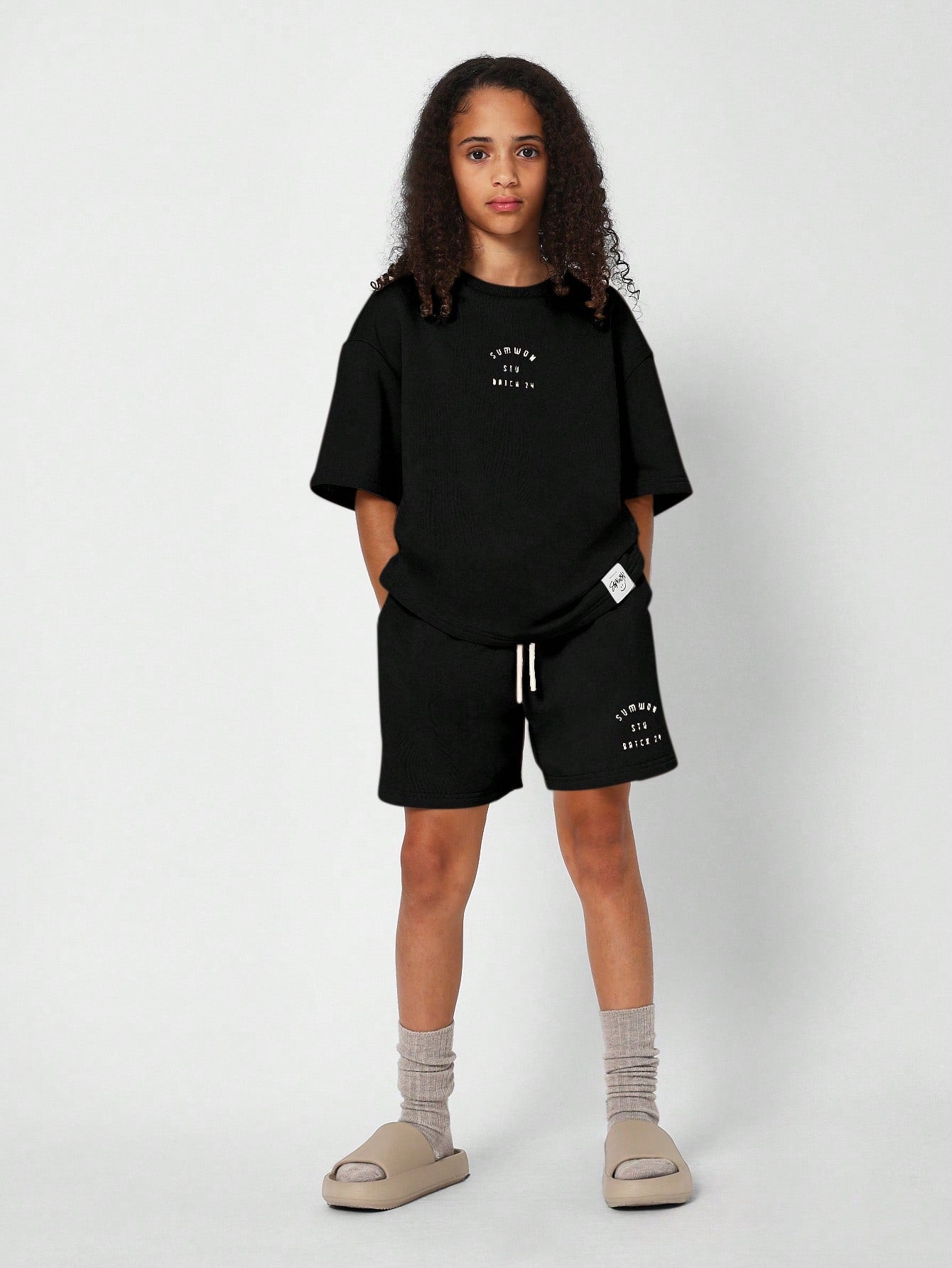 Tween Girls Oversized Tee With Back Print And SHort 2 Piece Set