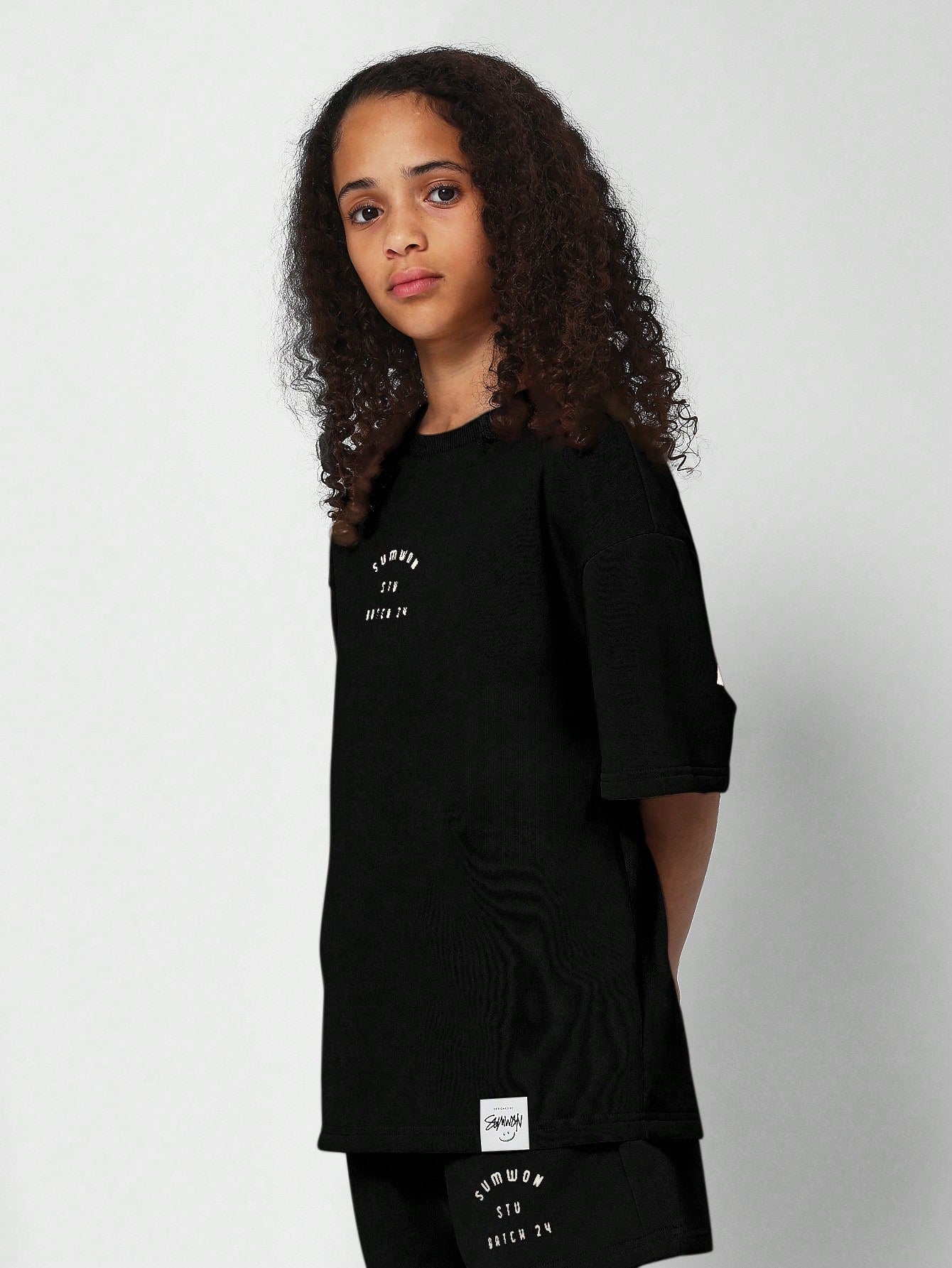 Tween Girls Oversized Tee With Back Print And SHort 2 Piece Set