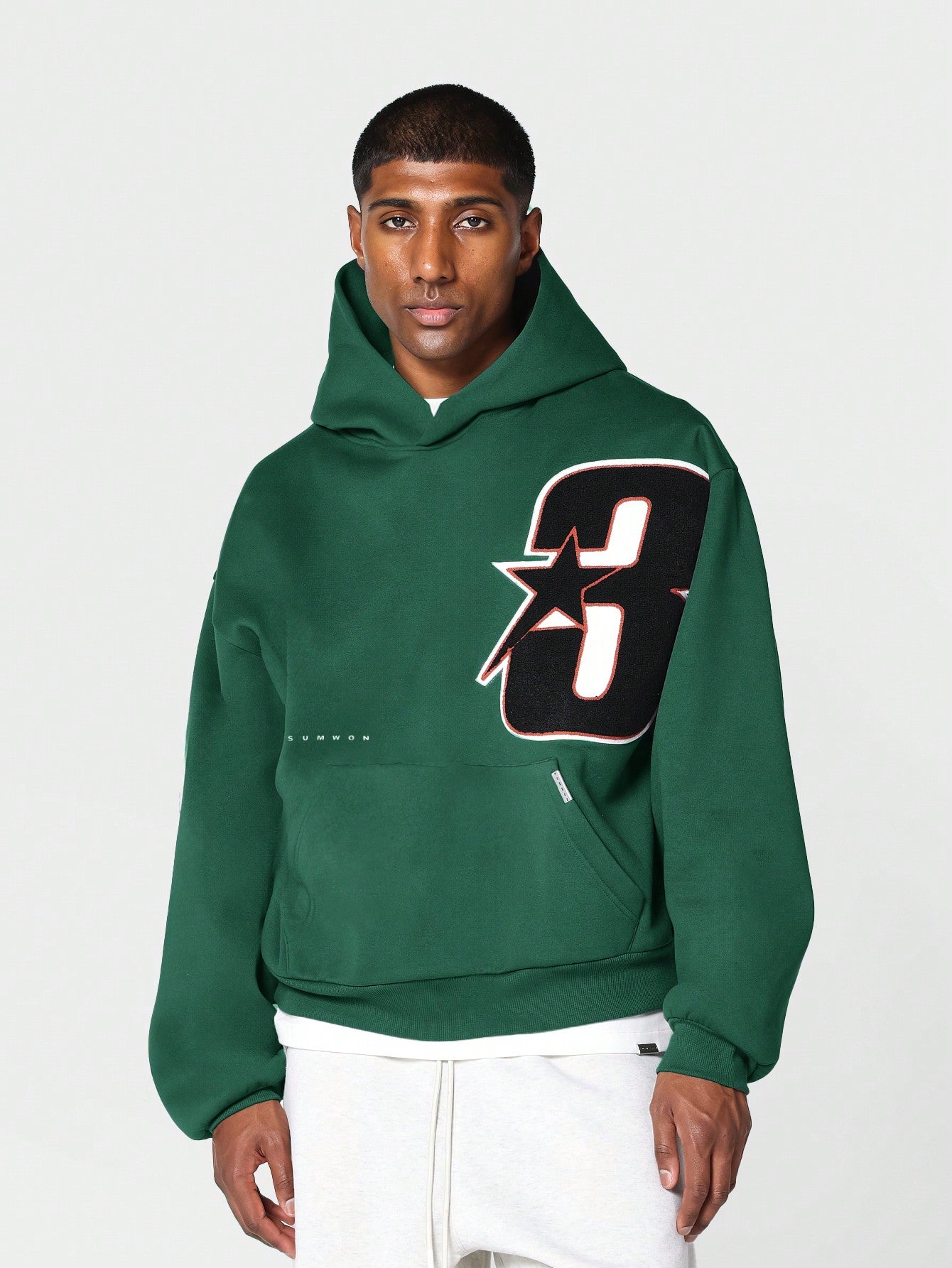 Regular Fit Overhead Hoodie With Applique Embroidery