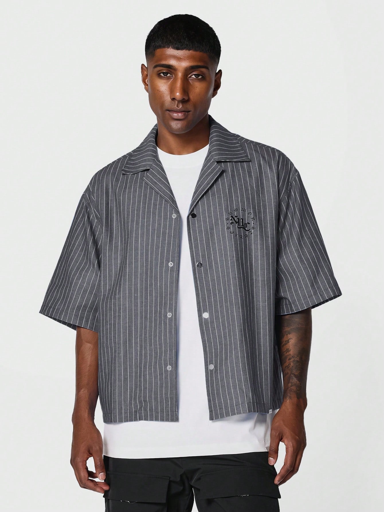 Boxy Fit Pinstripe Shirt With Embroidery