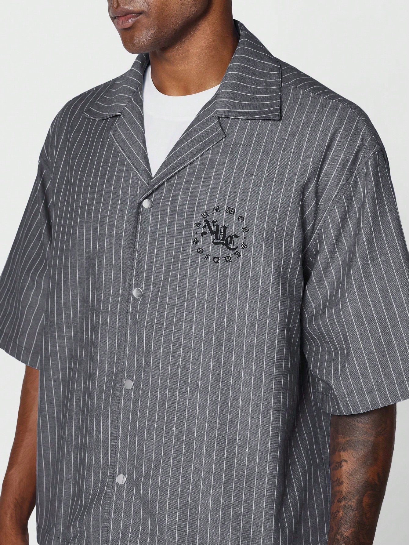 Boxy Fit Pinstripe Shirt With Embroidery