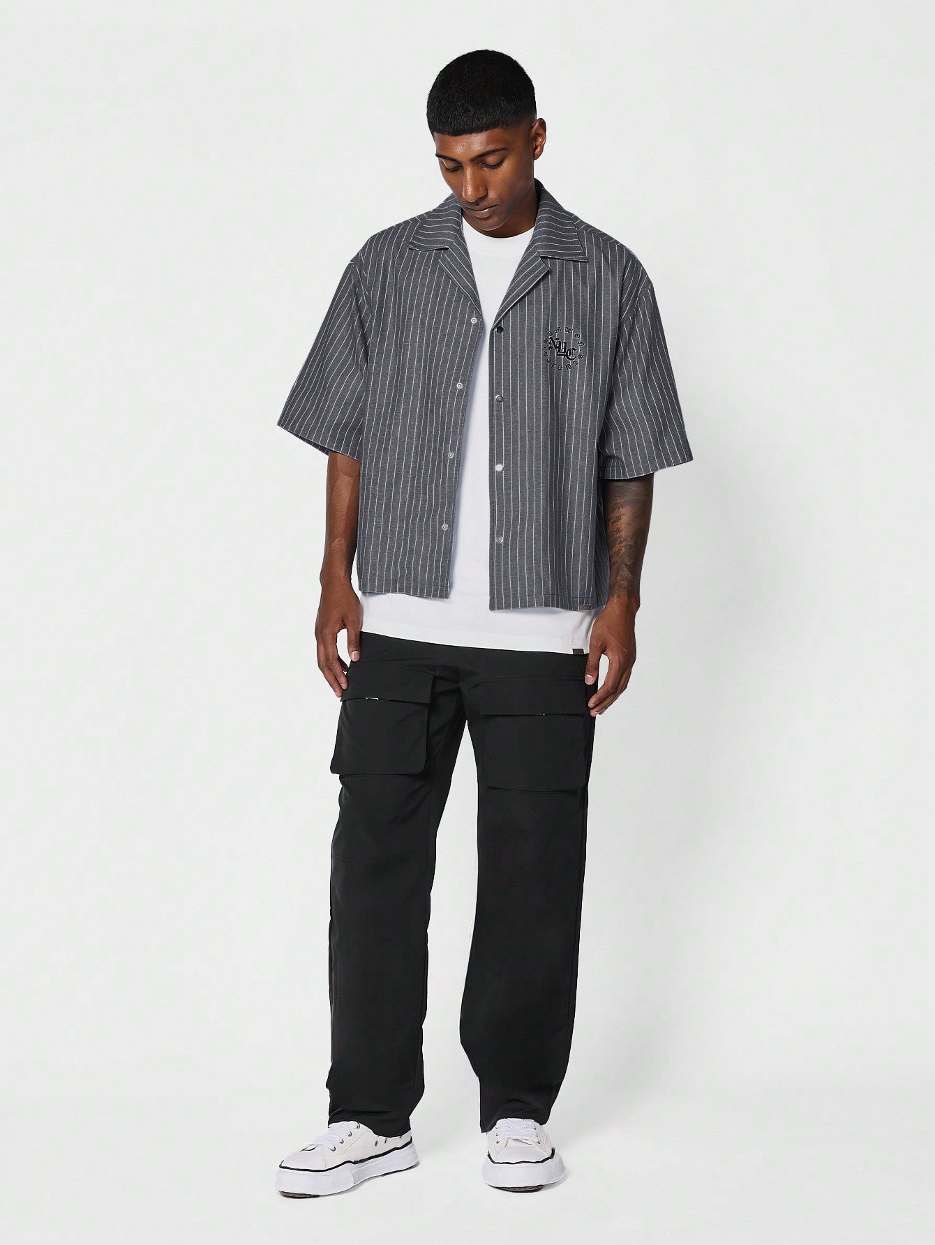 Boxy Fit Pinstripe Shirt With Embroidery