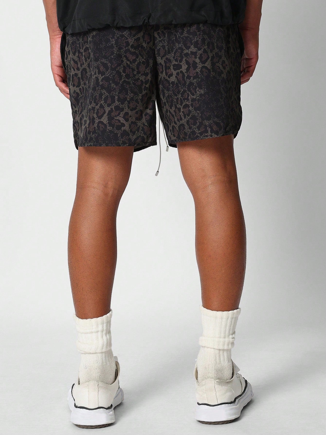 Nylon Short With All Over Leopard Print