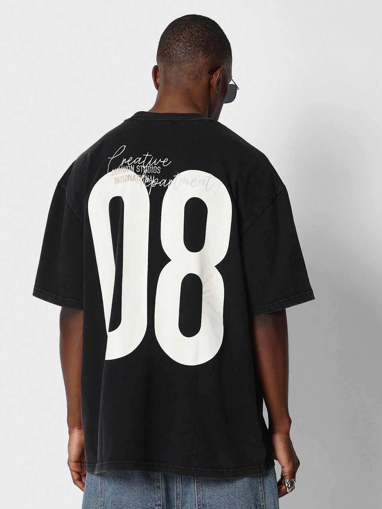 Washed Tee With Back Number Graphic Print