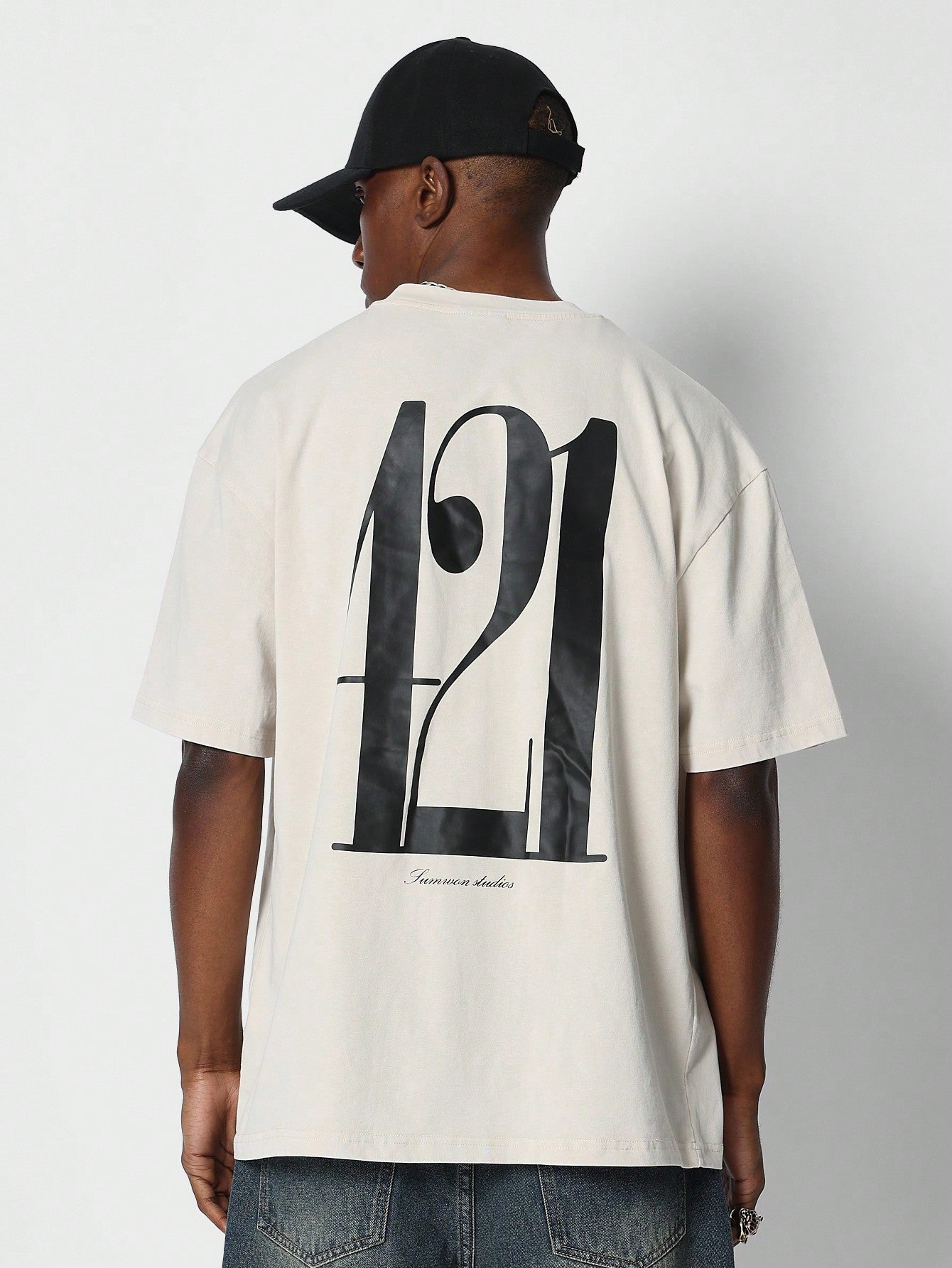 Washed Tee With Back Number Graphic Print