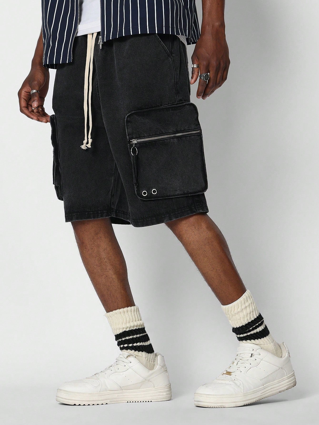 Pull On Denim Cargo Short With Side Pockets