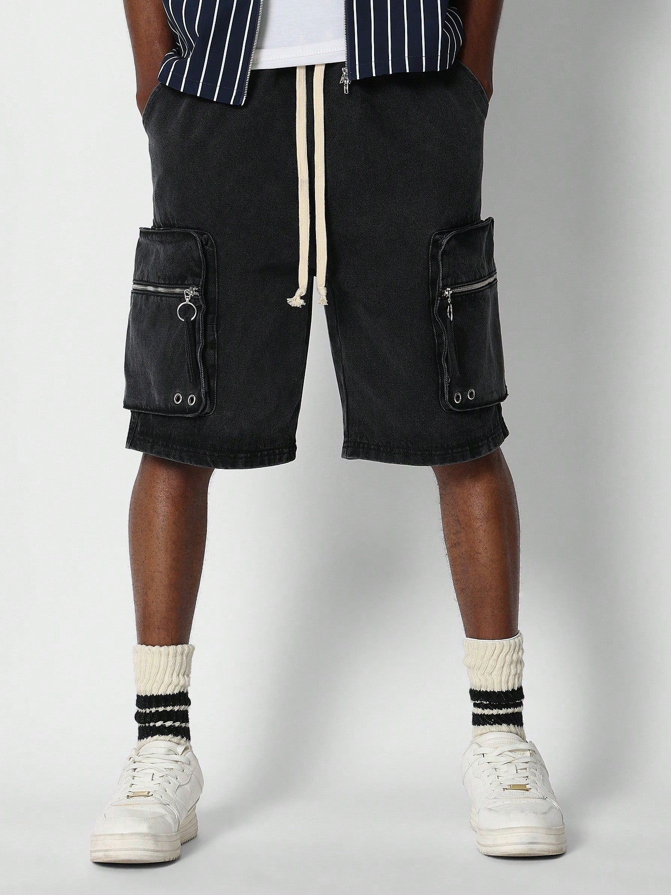 Pull On Denim Cargo Short With Side Pockets