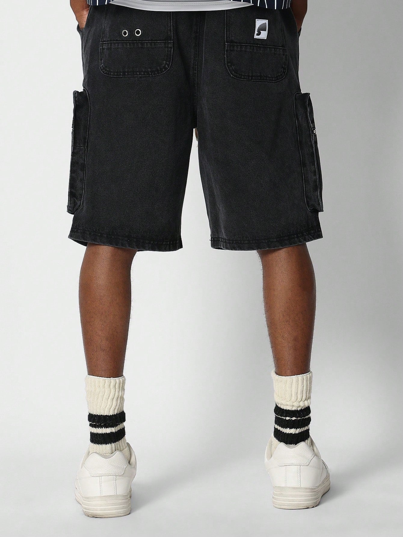 Pull On Denim Cargo Short With Side Pockets